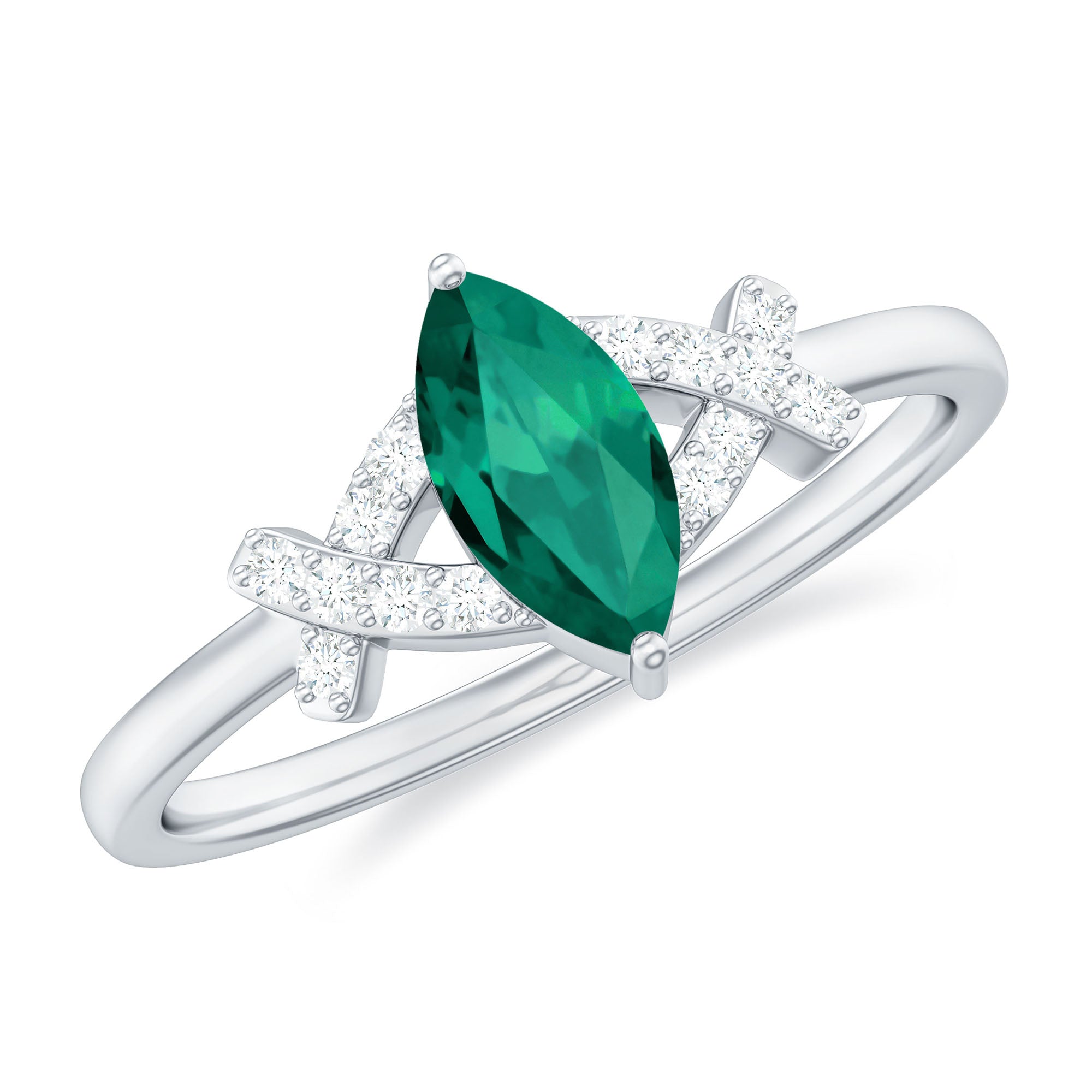 Designer Lab Grown Emerald Marquise Engagement Ring with Diamond