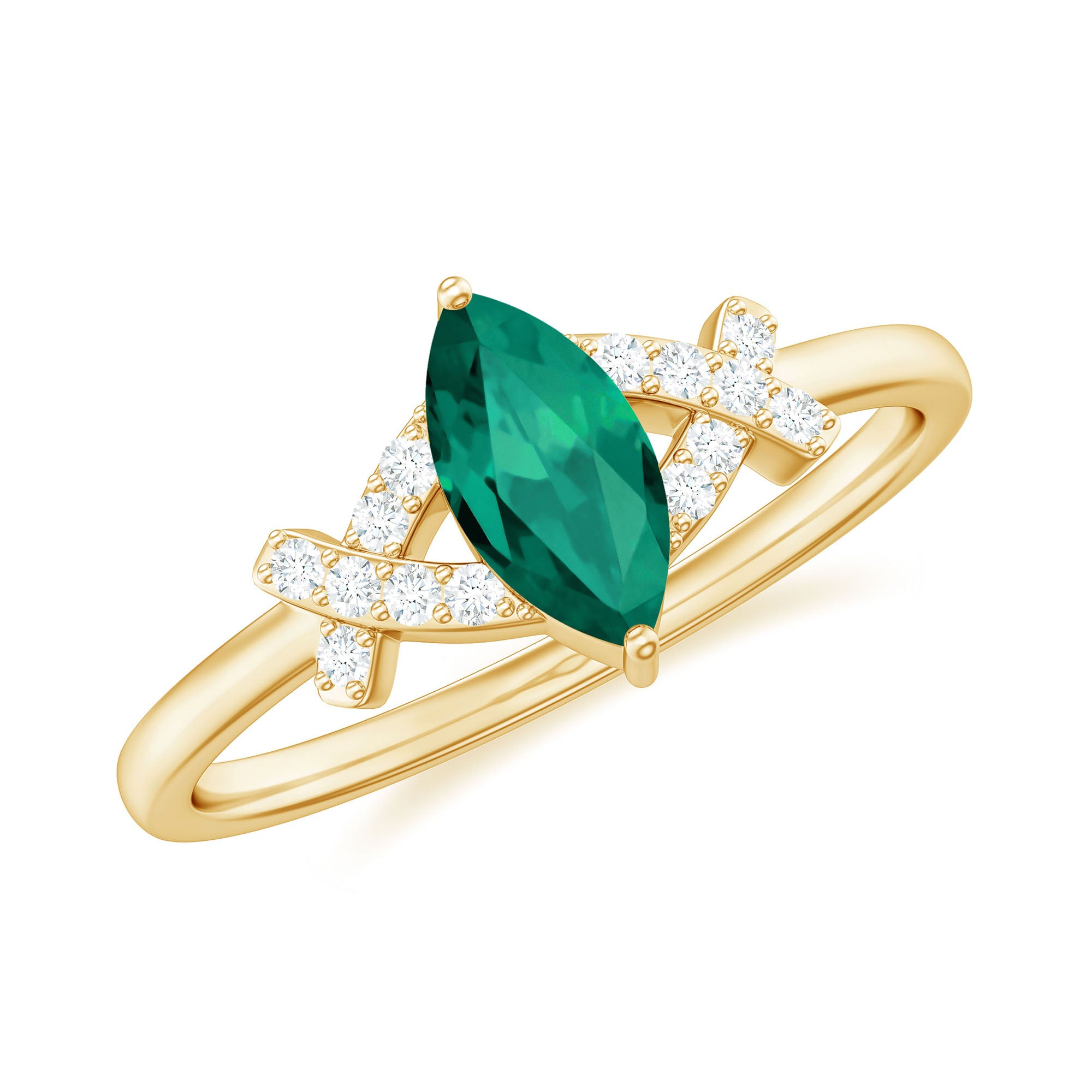 Designer Lab Grown Emerald Marquise Engagement Ring with Diamond AAAA - Rosec Jewels