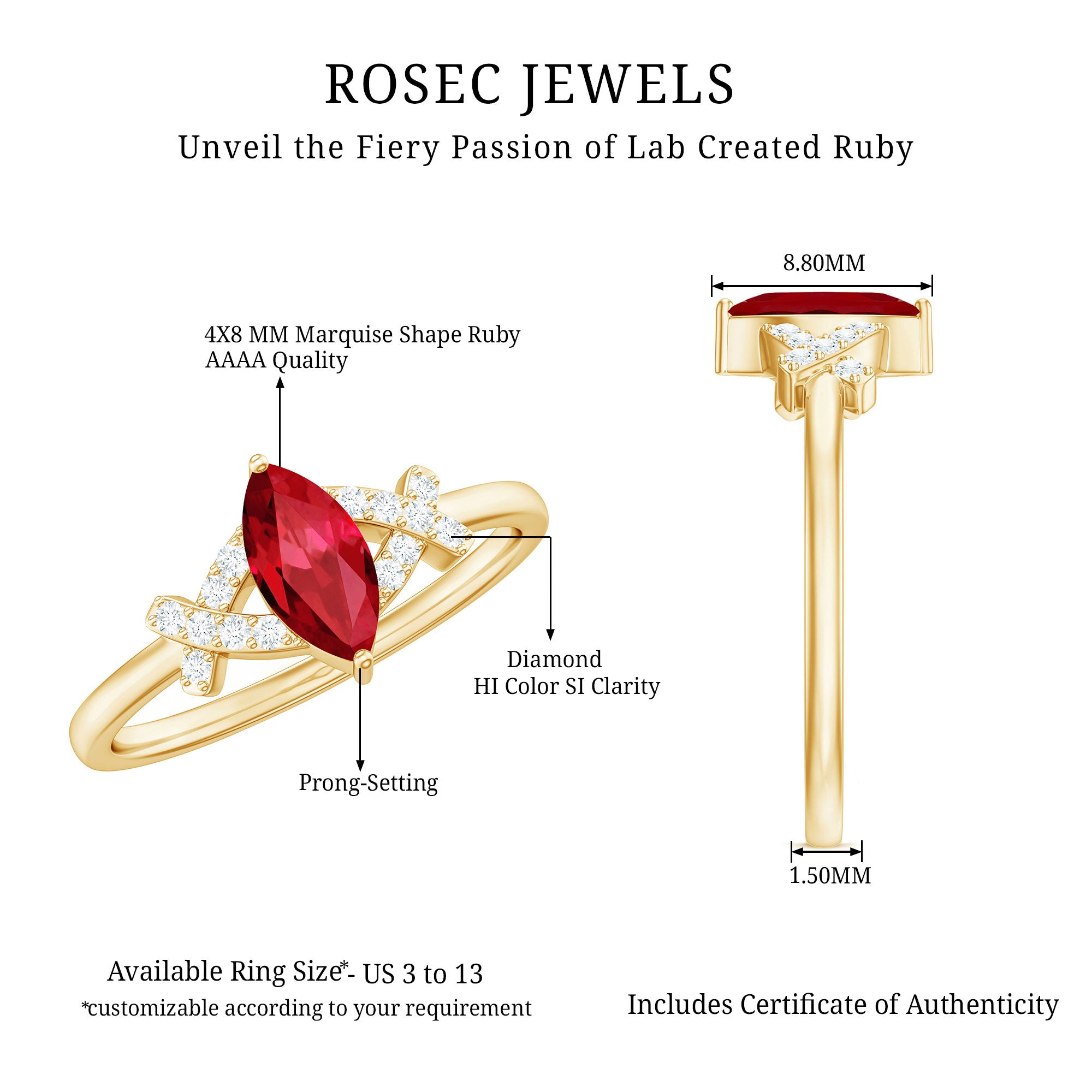 Rosec Jewels-Marquise Cut Lab Created Ruby Designer Engagement Ring