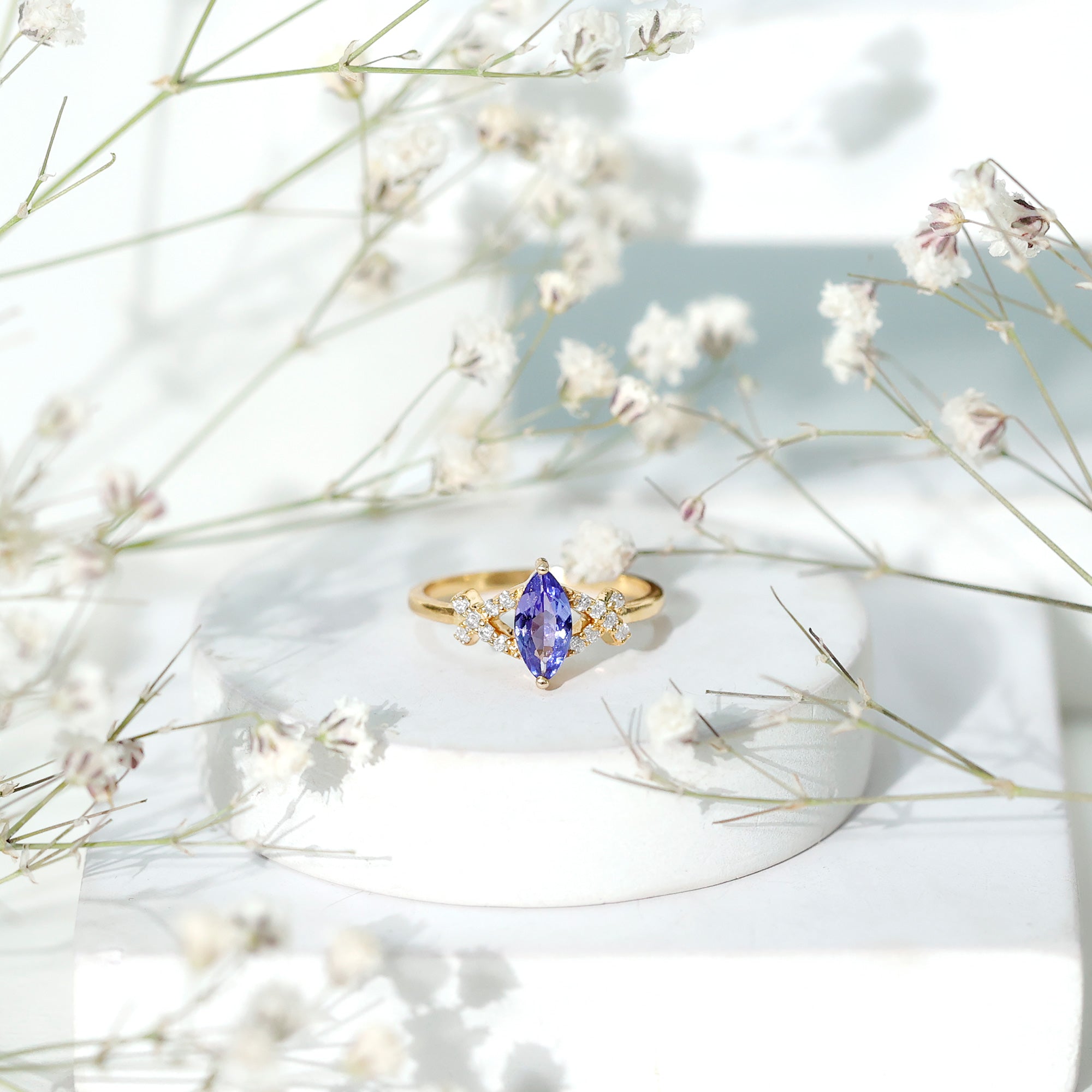 Rosec Jewels-Natural Marquise Tanzanite Diamond Promise Ring for Engagement