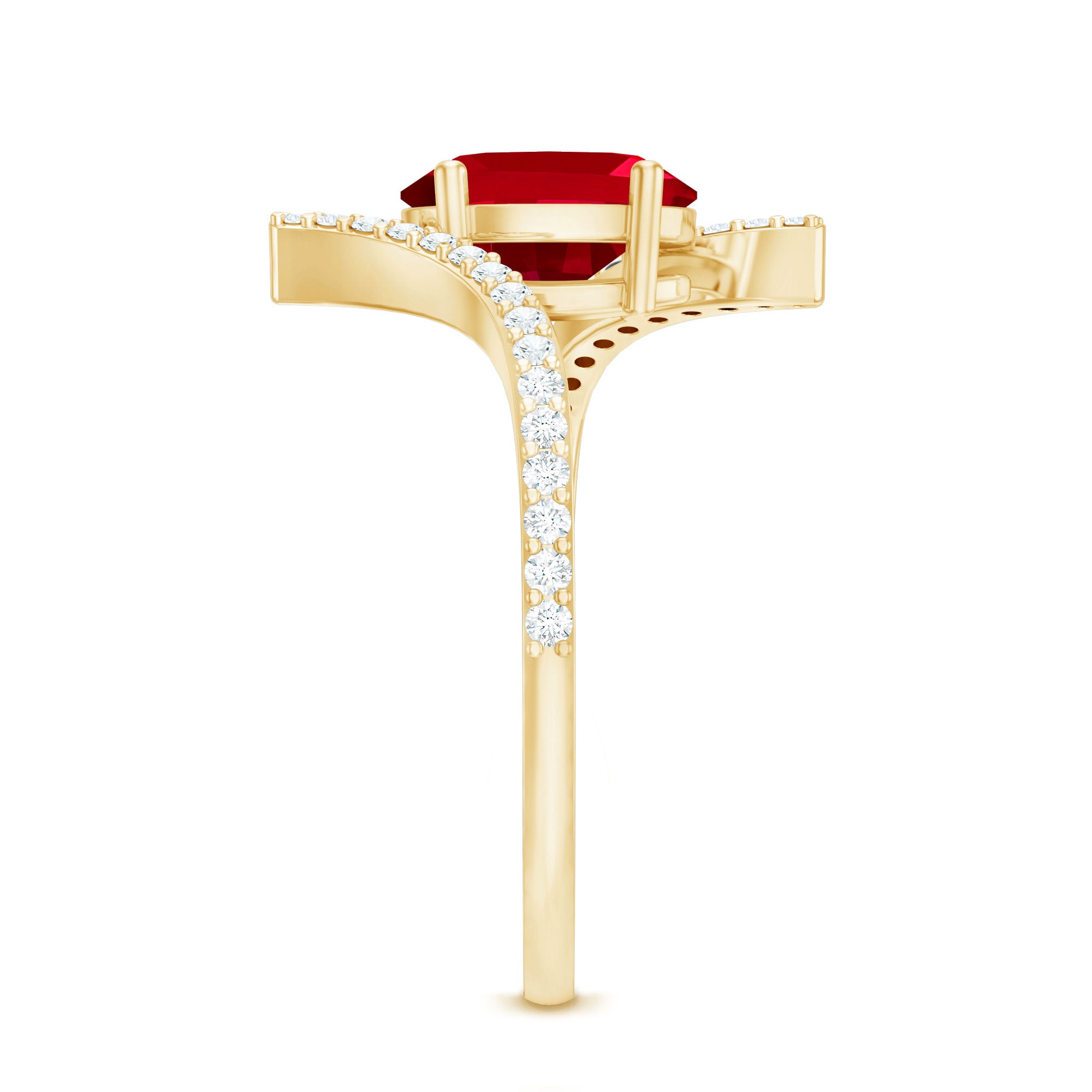 Rosec Jewels-Oval Lab Created Ruby and Diamond Bypass Engagement Ring