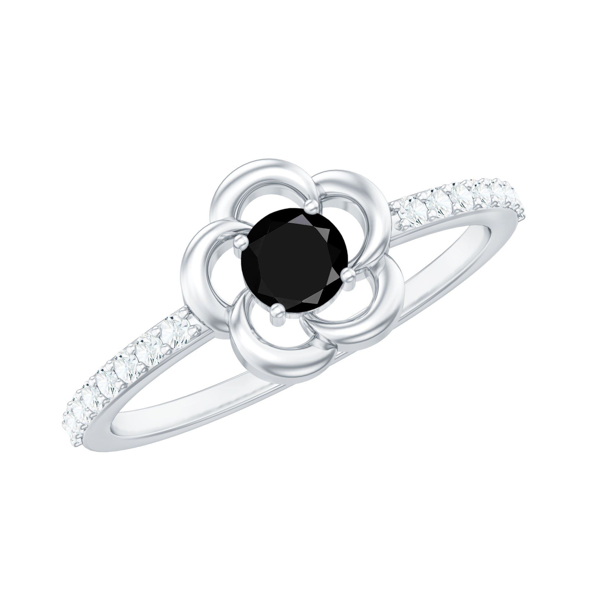 1 CT Lab-Created Black Diamond Flower Promise Ring with Diamond