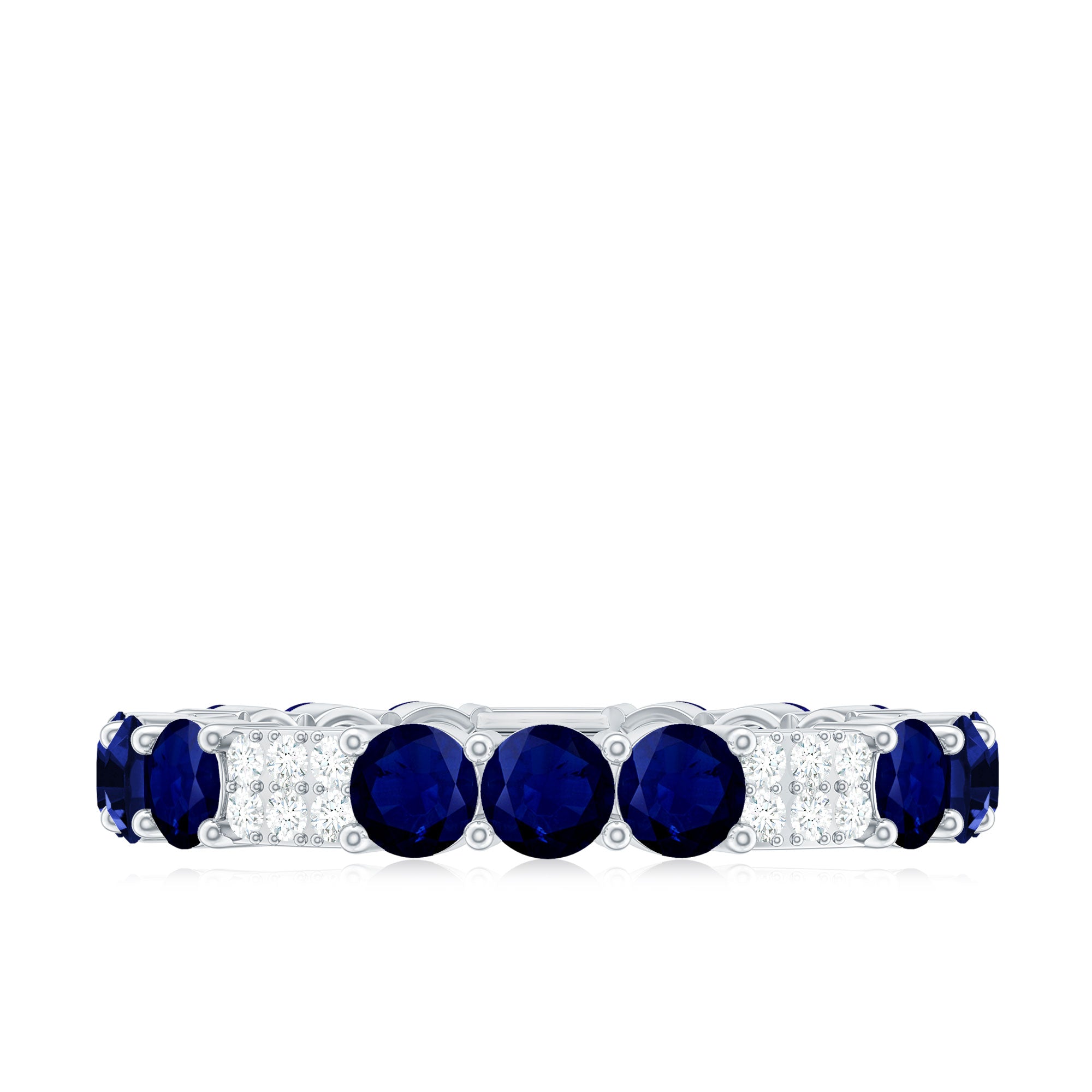 Natural Blue Sapphire and Diamond Eternity Wedding Band AAA - Rosec Jewels