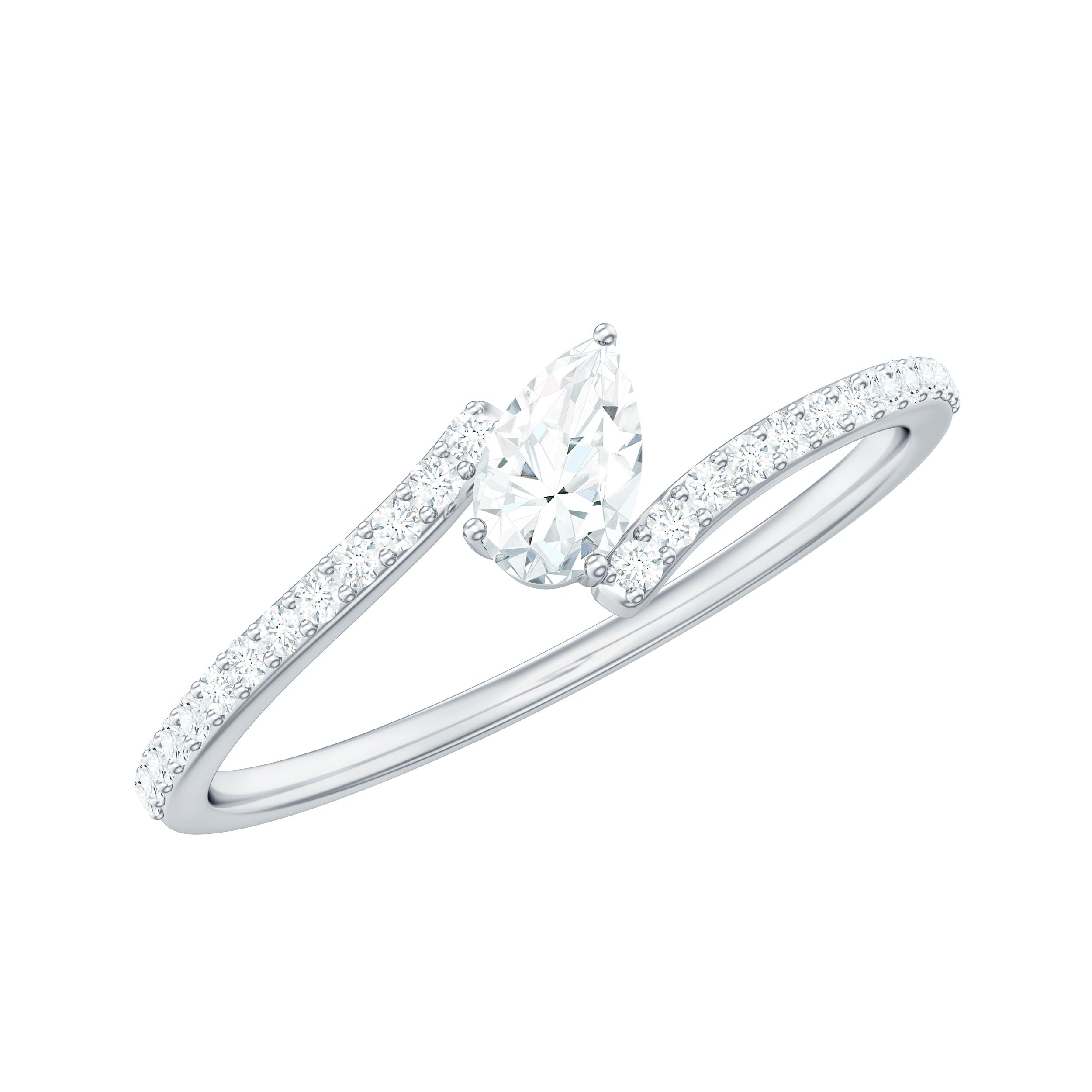Tilted Pear Shape Simulated Diamond Bypass Promise Ring AAAA - Rosec Jewels