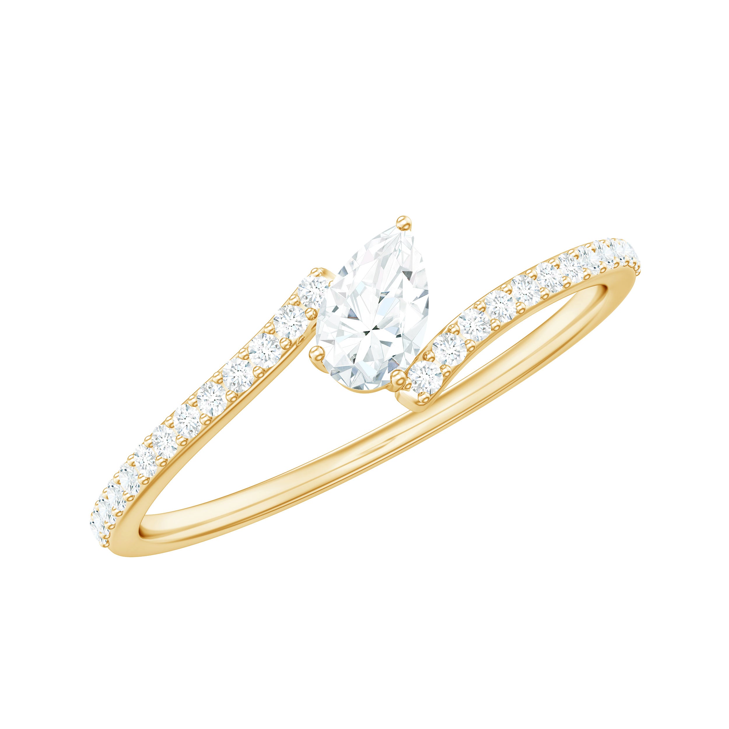 Tilted Pear Shape Simulated Diamond Bypass Promise Ring AAAA - Rosec Jewels