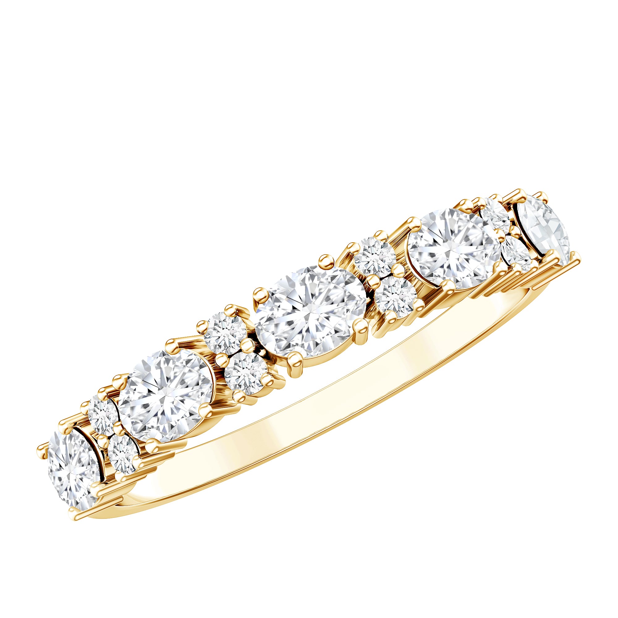Oval and Round Cubic Zirconia Half Eternity Wedding Band AAAA - Rosec Jewels