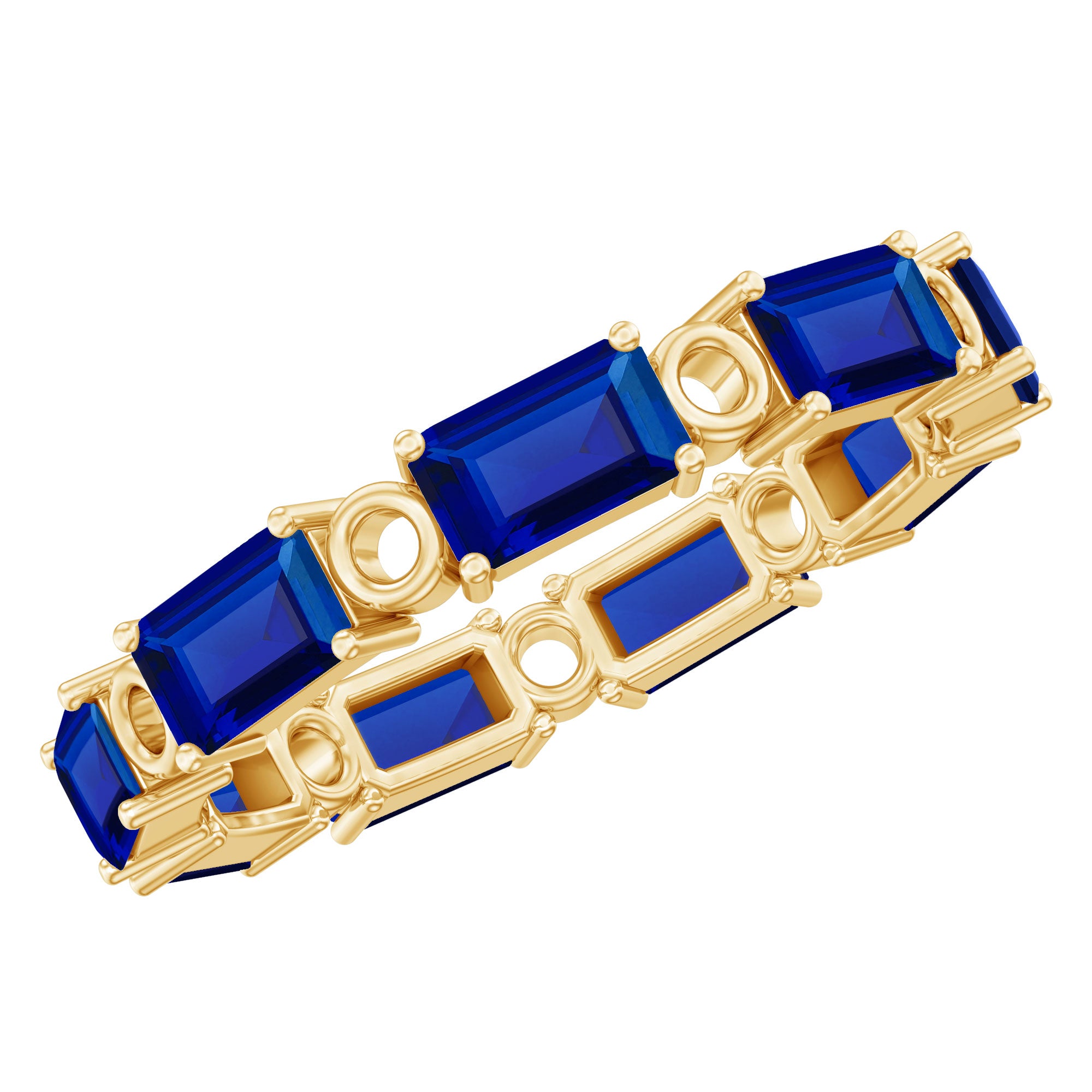 Certified Lab Grown Blue Sapphire Emerald Cut Eternity Band Ring AAAA - Rosec Jewels