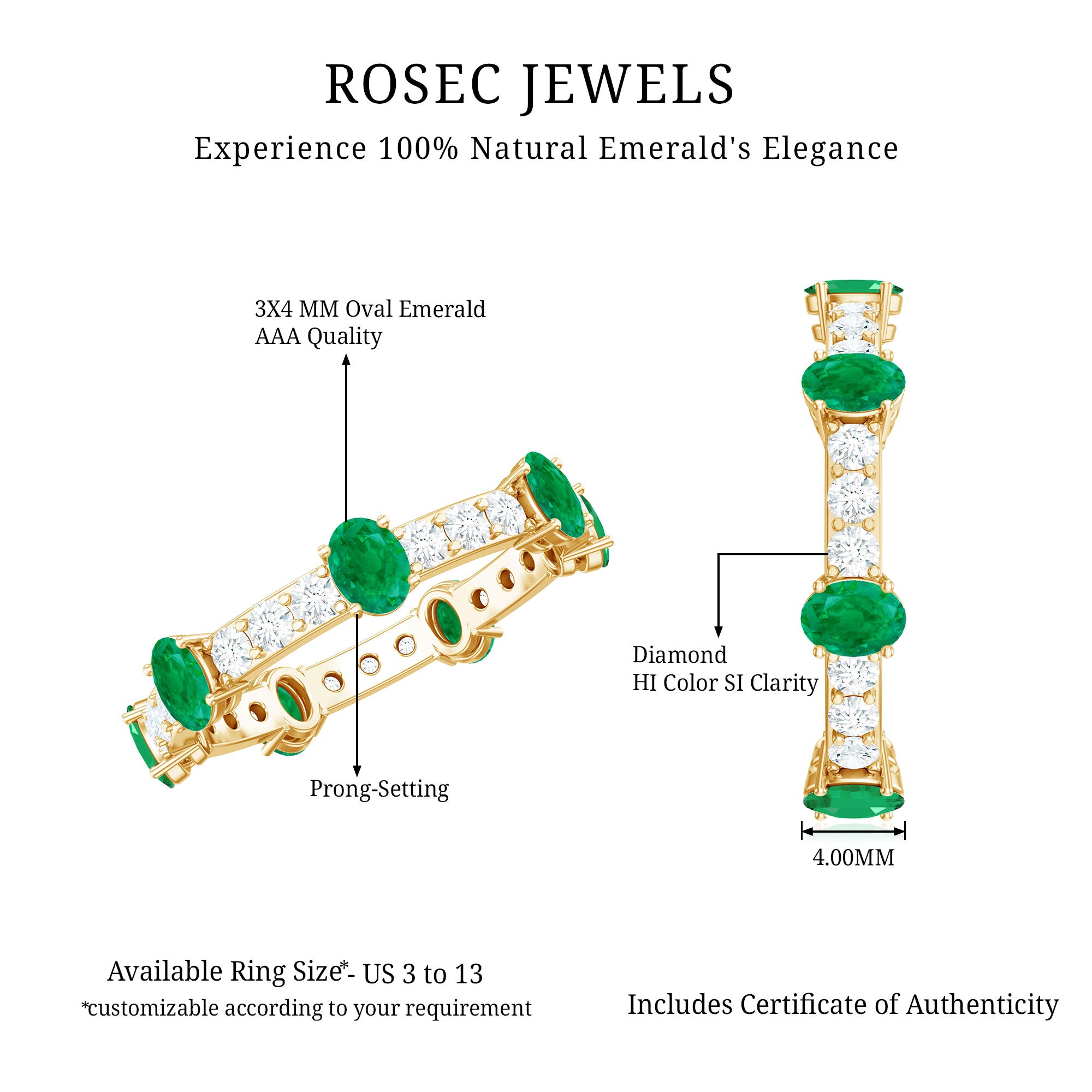 Natural Oval Emerald Diamond Eternity Marriage Anniversary Ring AAA - Rosec Jewels