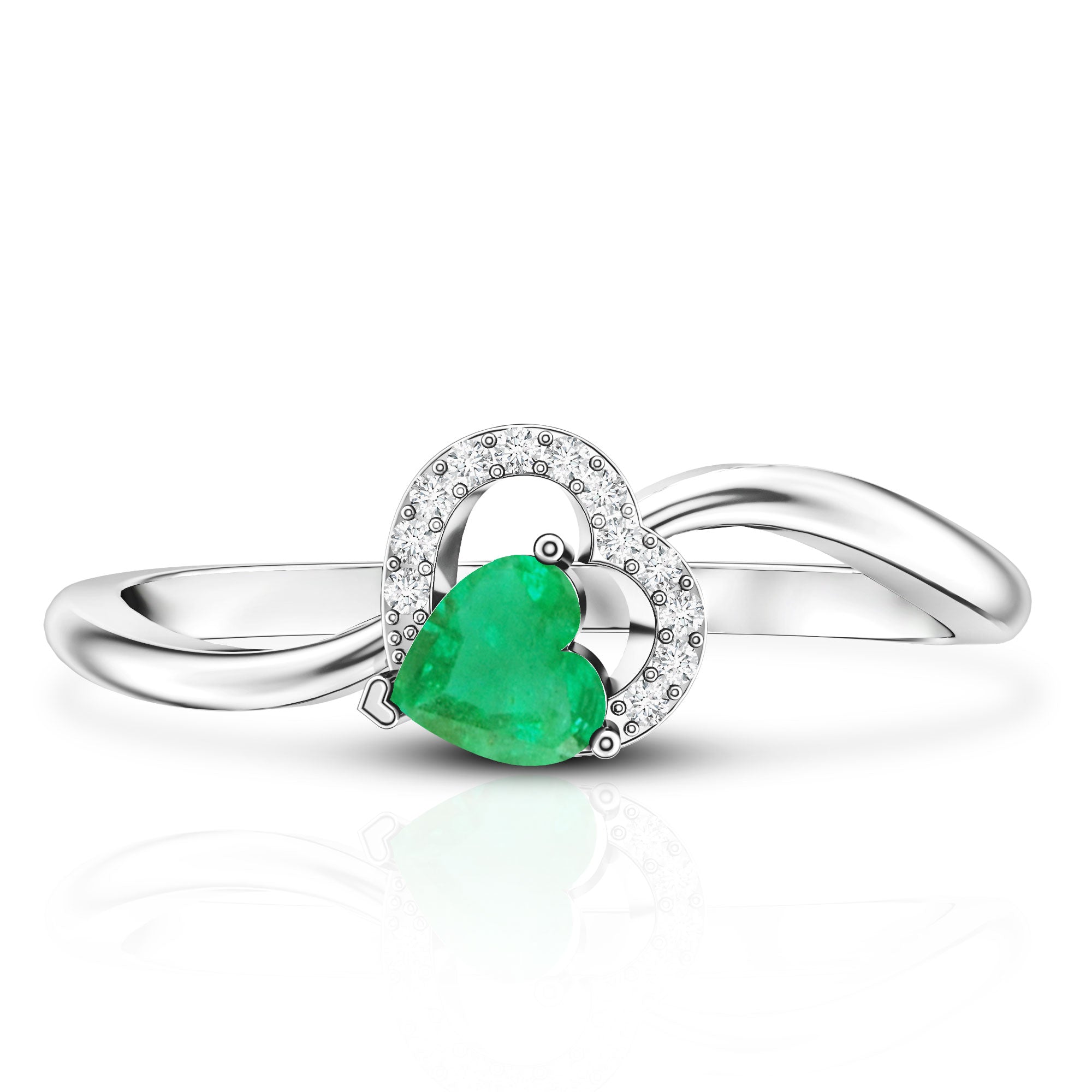 Certified Natural Emerald Heart Promise Ring with Diamond AAA - Rosec Jewels