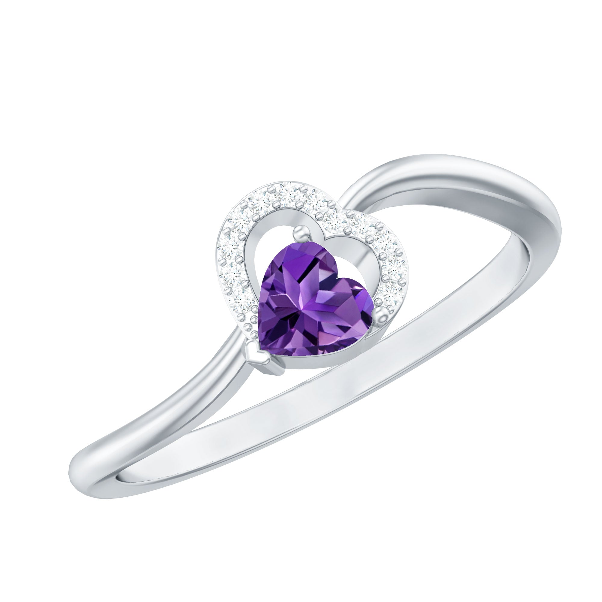 Heart Shape Amethyst and Diamond Twisted Promise Ring