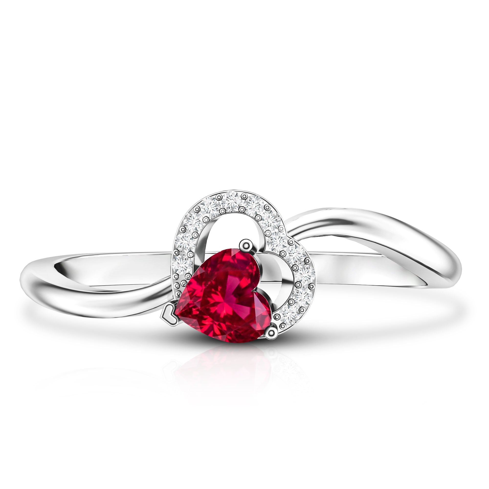 Rosec Jewels-Heart Shape Lab Grown Ruby and Diamond Twisted Promise Ring
