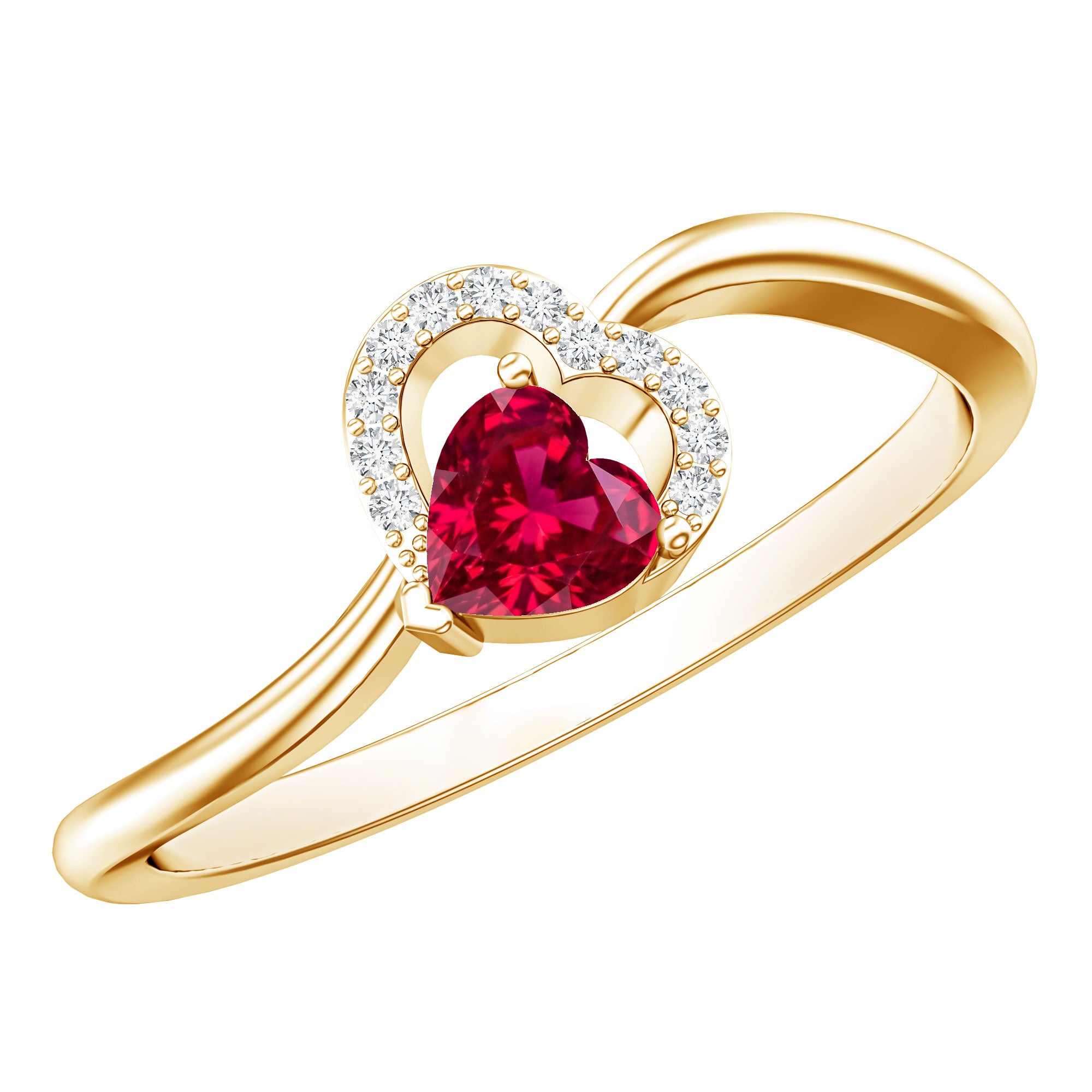 Rosec Jewels-Heart Shape Lab Grown Ruby and Diamond Twisted Promise Ring