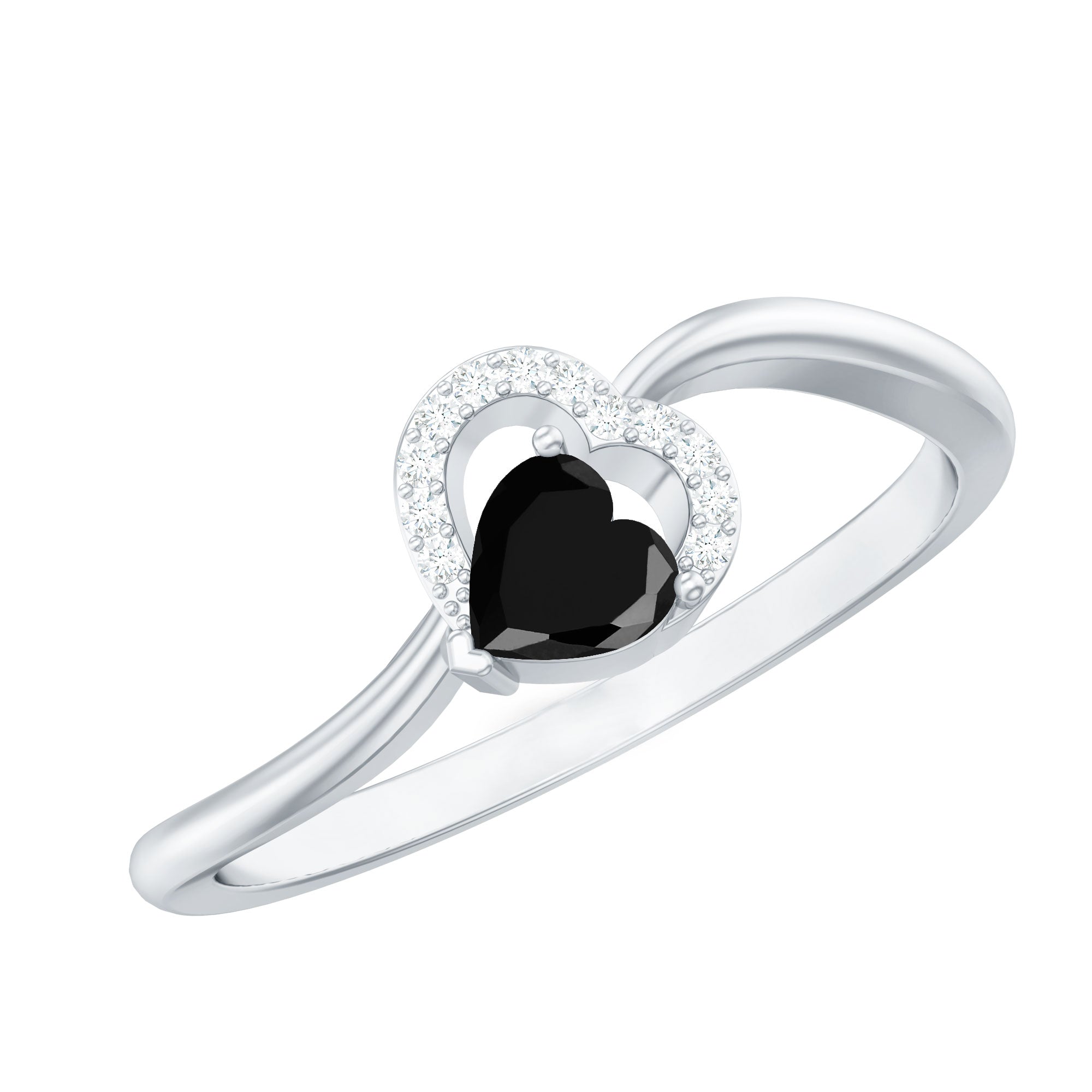Natural Black Spinel Heart Promise Ring with Diamond AAA - Rosec Jewels