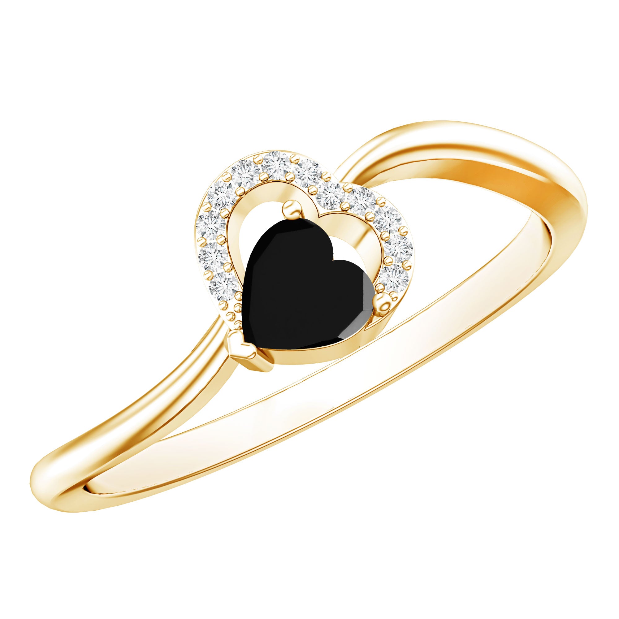 Natural Black Spinel Heart Promise Ring with Diamond AAA - Rosec Jewels
