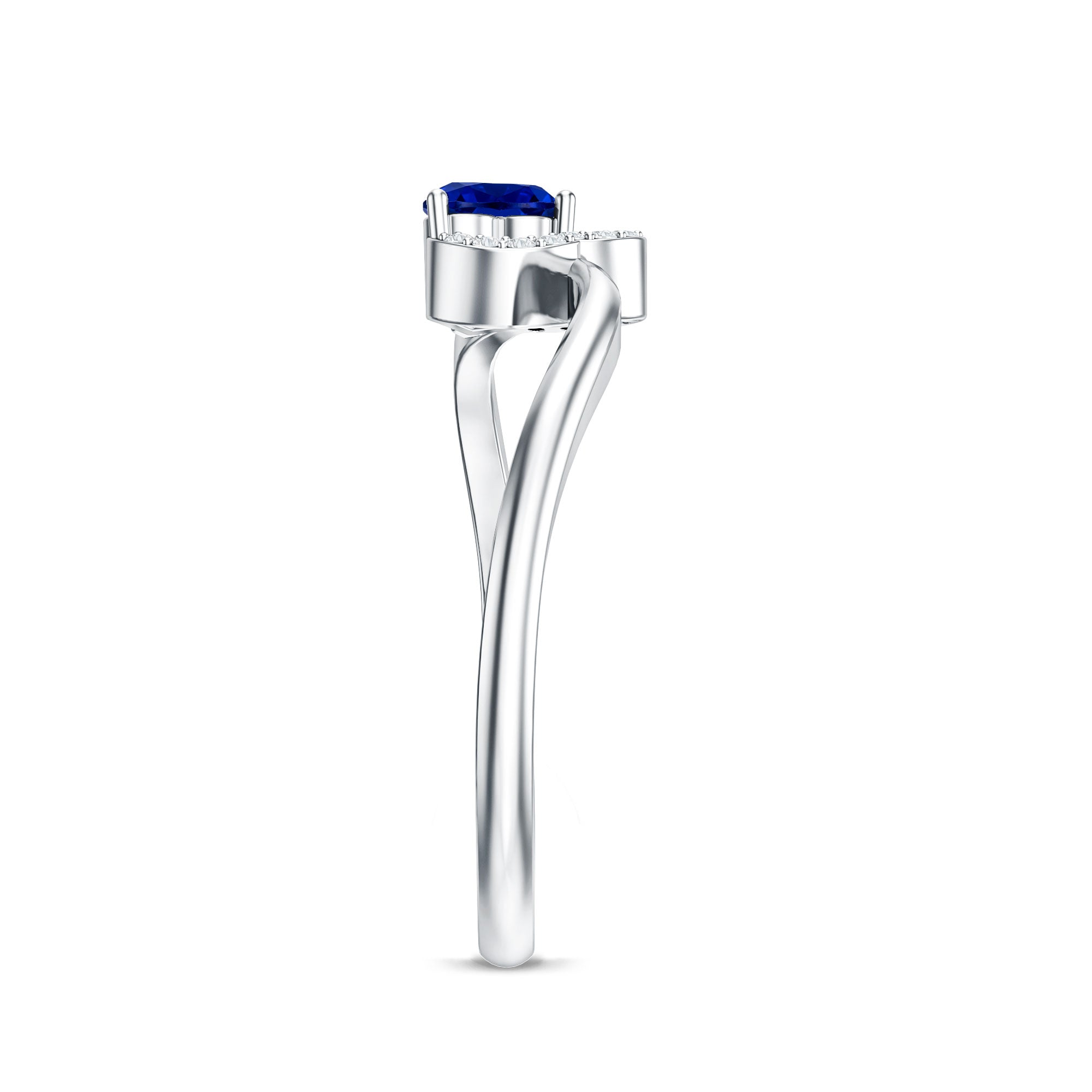 Certified Lab Grown Blue Sapphire Heart Promise Ring with Diamond AAAA - Rosec Jewels