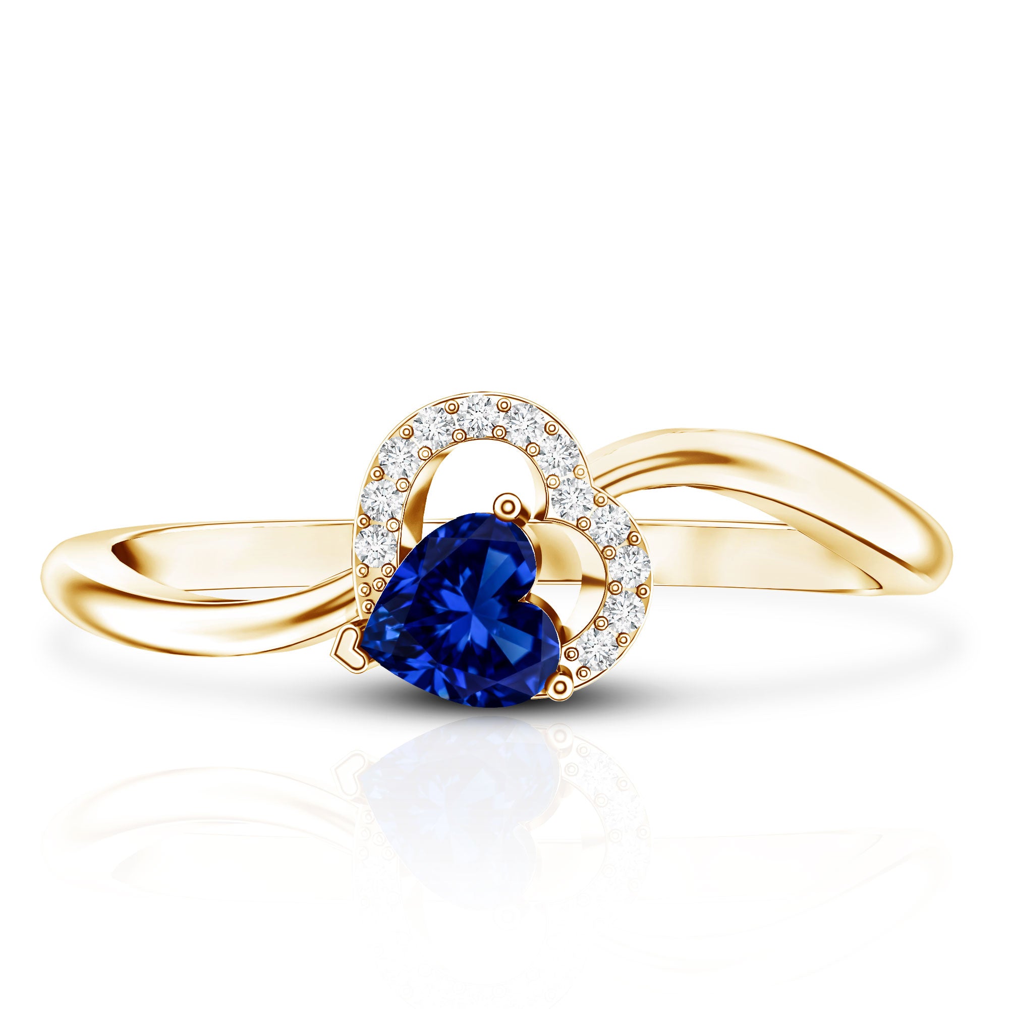 Certified Lab Grown Blue Sapphire Heart Promise Ring with Diamond AAAA - Rosec Jewels