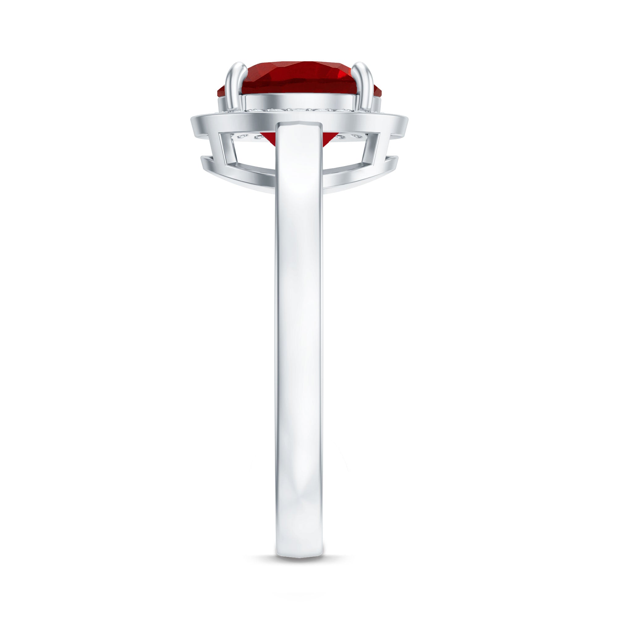 8MM Lab Grown Ruby Round Halo Engagement Ring AAAA - Rosec Jewels