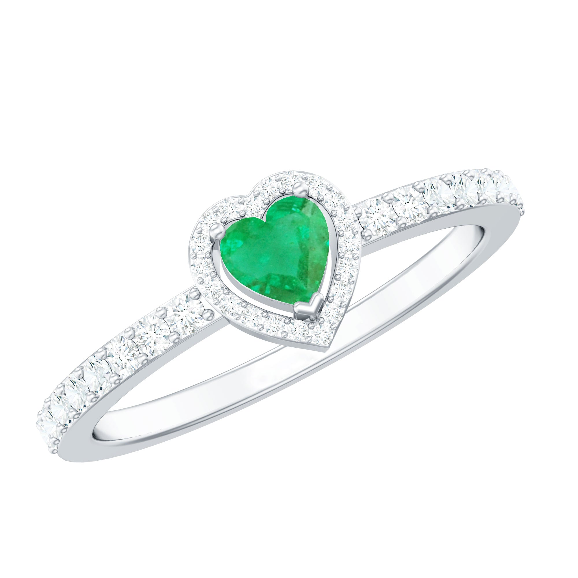 Natural Emerald Heart Promise Engagement Ring with Diamond Halo