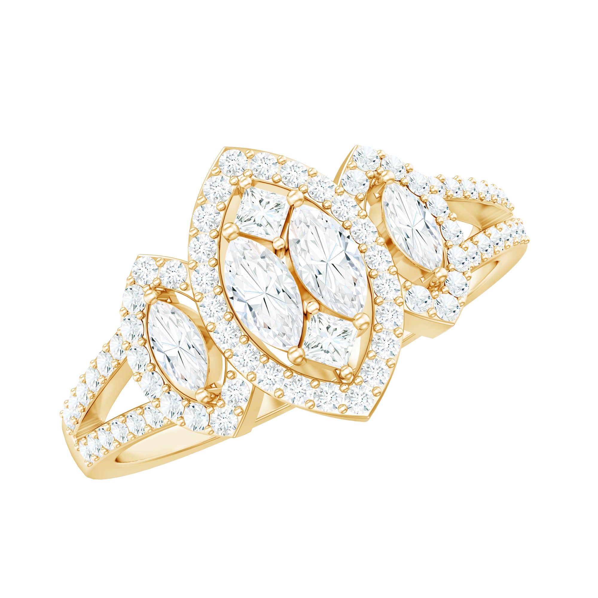 Certified Moissanite Unique Engagement Ring in Split Shank D-VS1 - Rosec Jewels