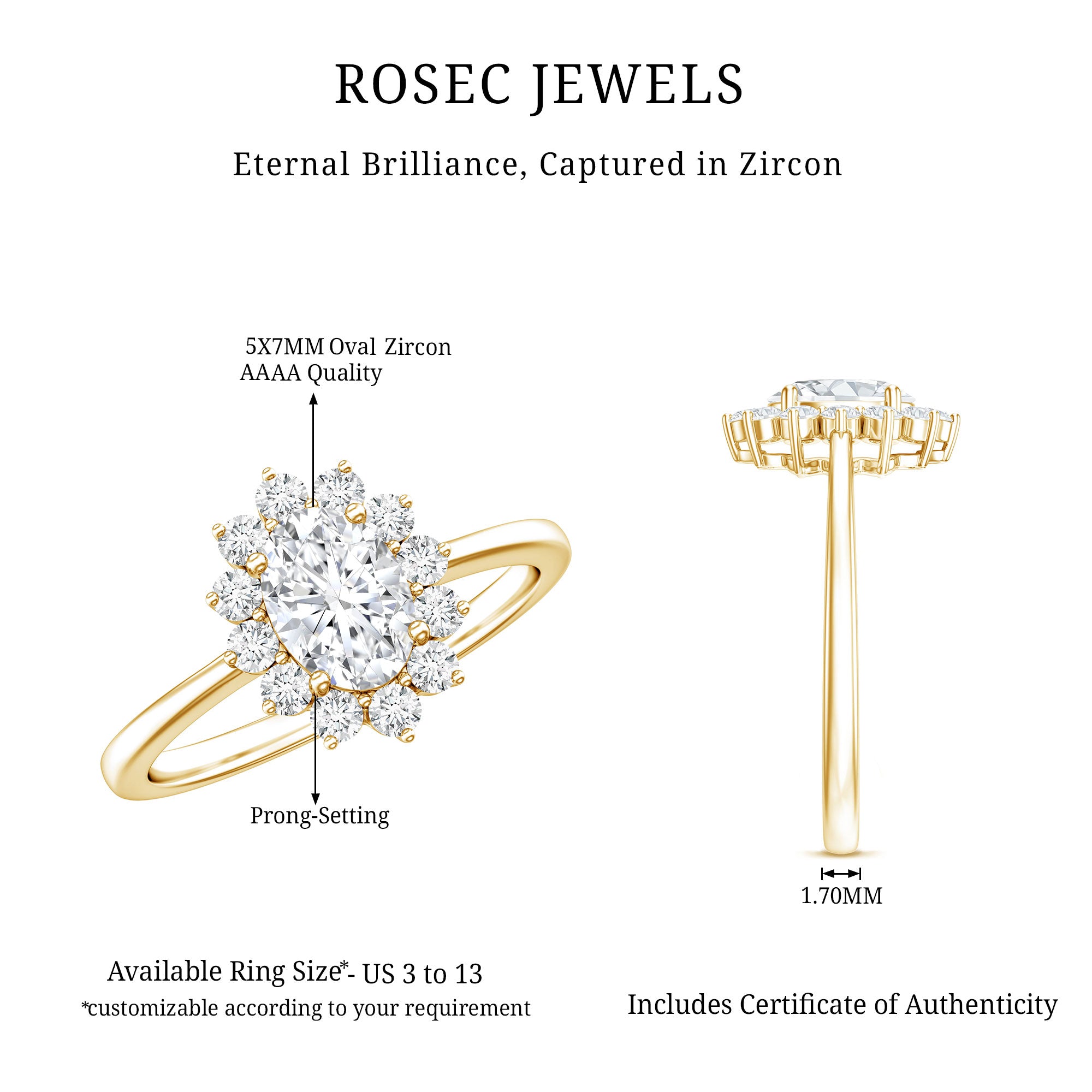 2 CT Princess Diana Inspired Oval Cut Zircon Halo Engagement Ring AAAA - Rosec Jewels