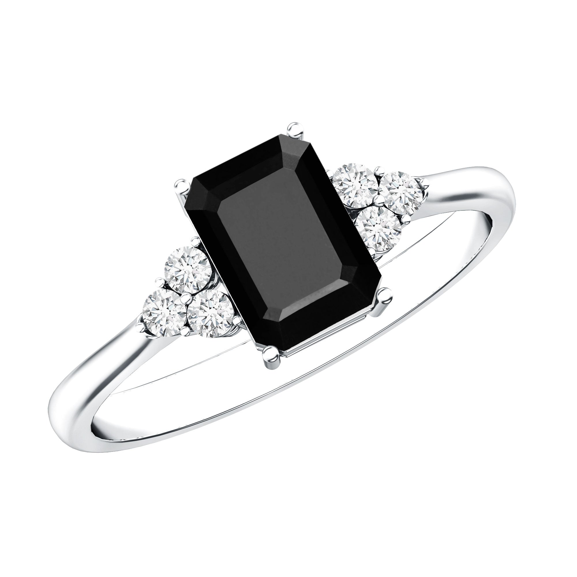1.6 Carat Lab Grown Black Diamond Emerald Cut Engagement Ring with White Diamond AAAA ( Synthetic ) - Rosec Jewels