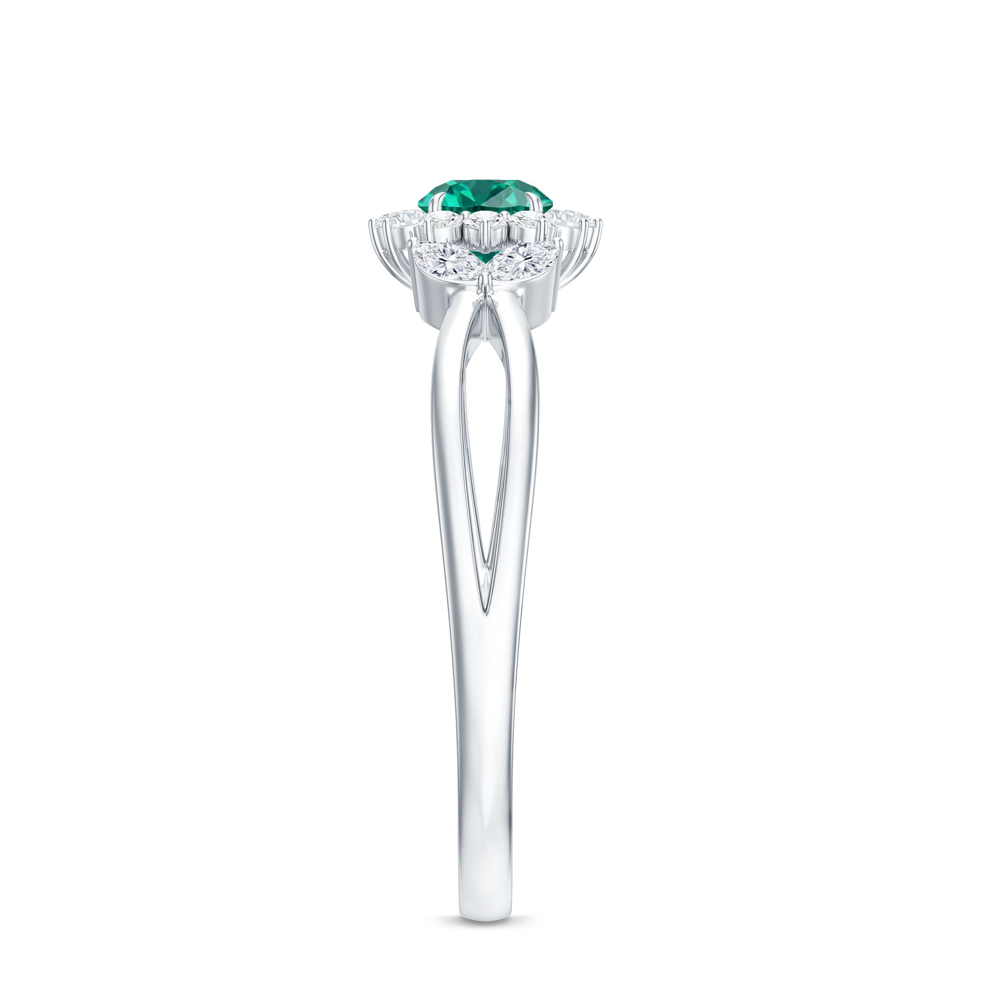 Certified Lab Grown Emerald Diamond Flower Engagement Ring with Split Shank AAAA - Rosec Jewels