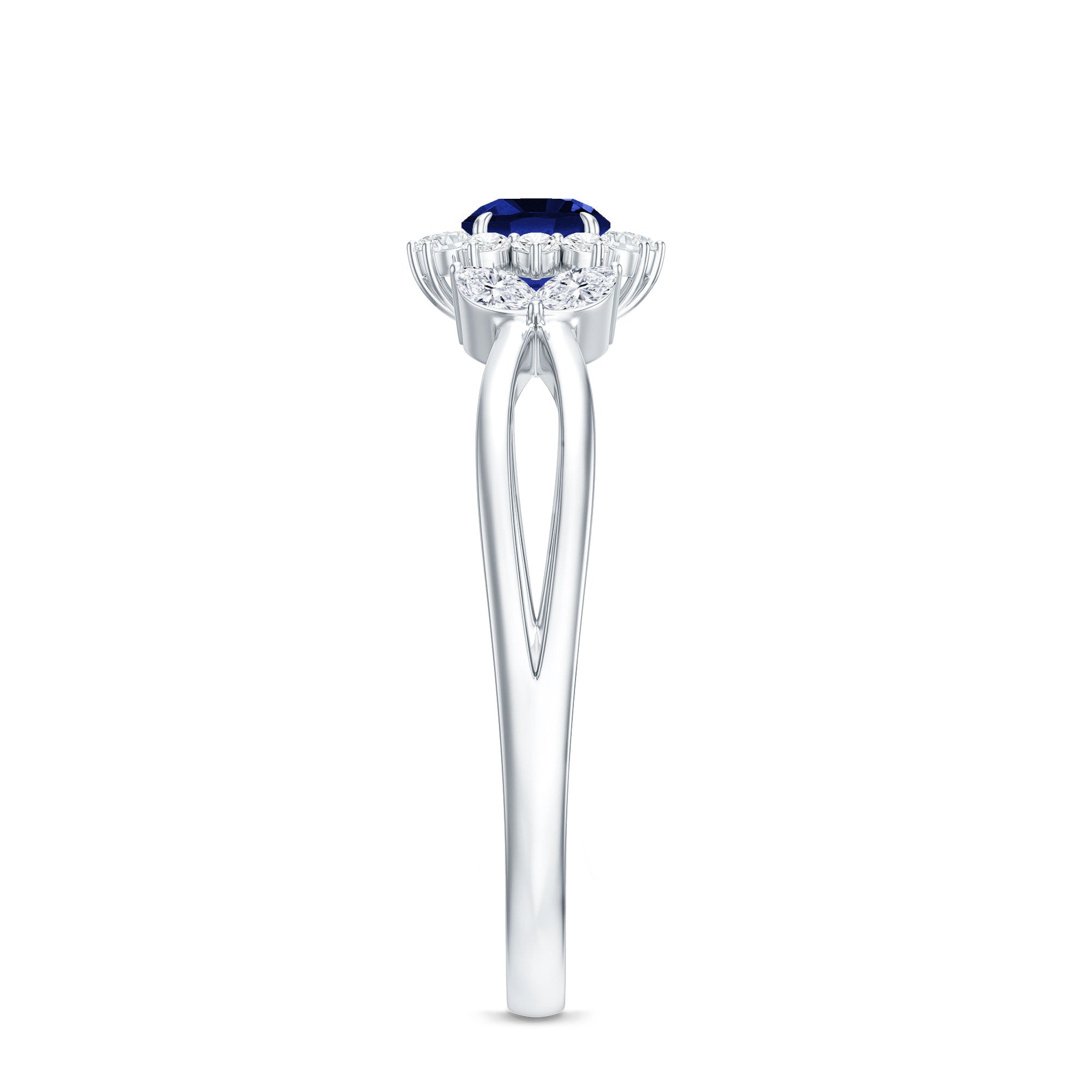 Nature Inspired 0.6 Carat Lab Grown Blue Sapphire Engagement Ring with Diamond AAAA - Rosec Jewels