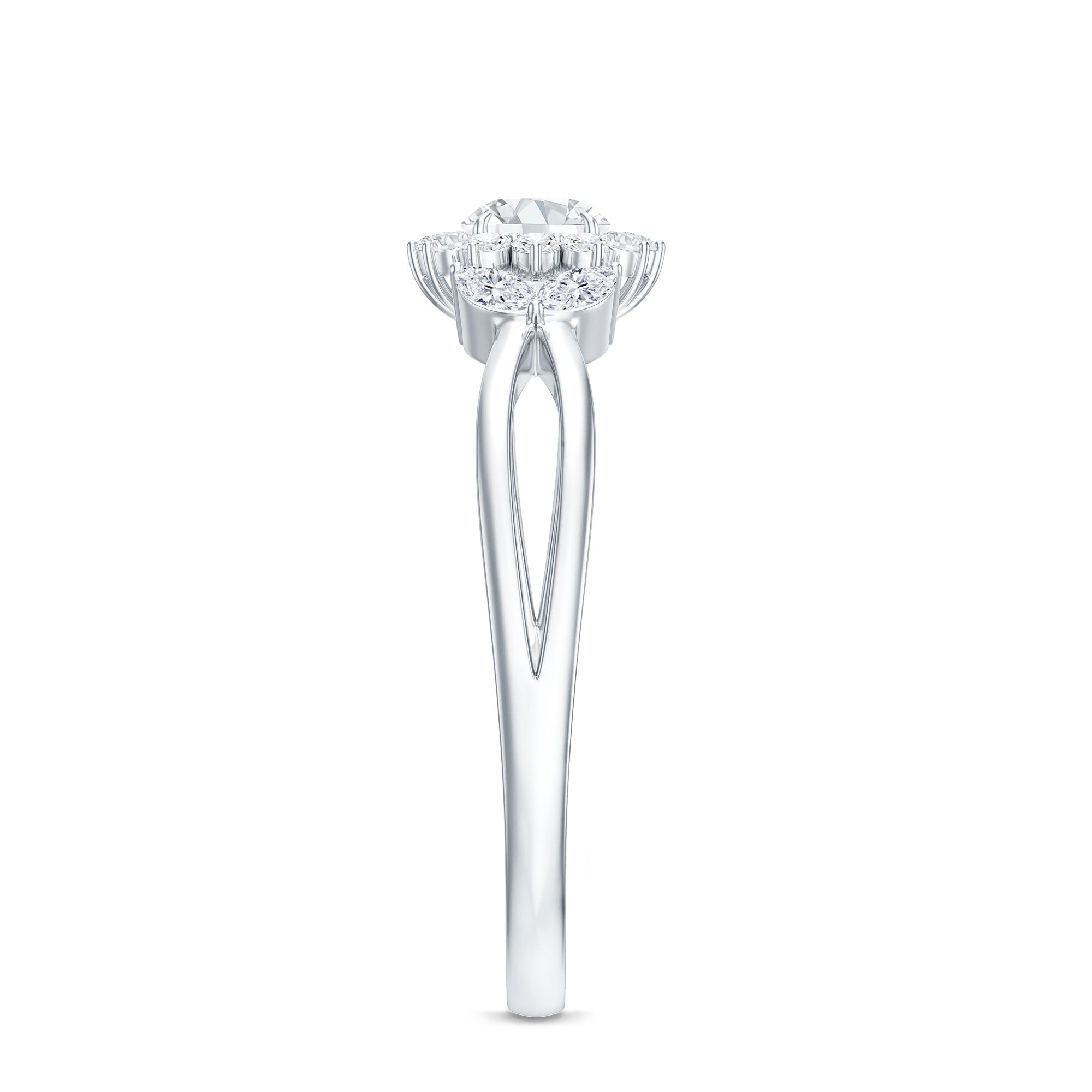 Split Shank Simulated Diamond Flower Engagement Ring AAAA - Rosec Jewels