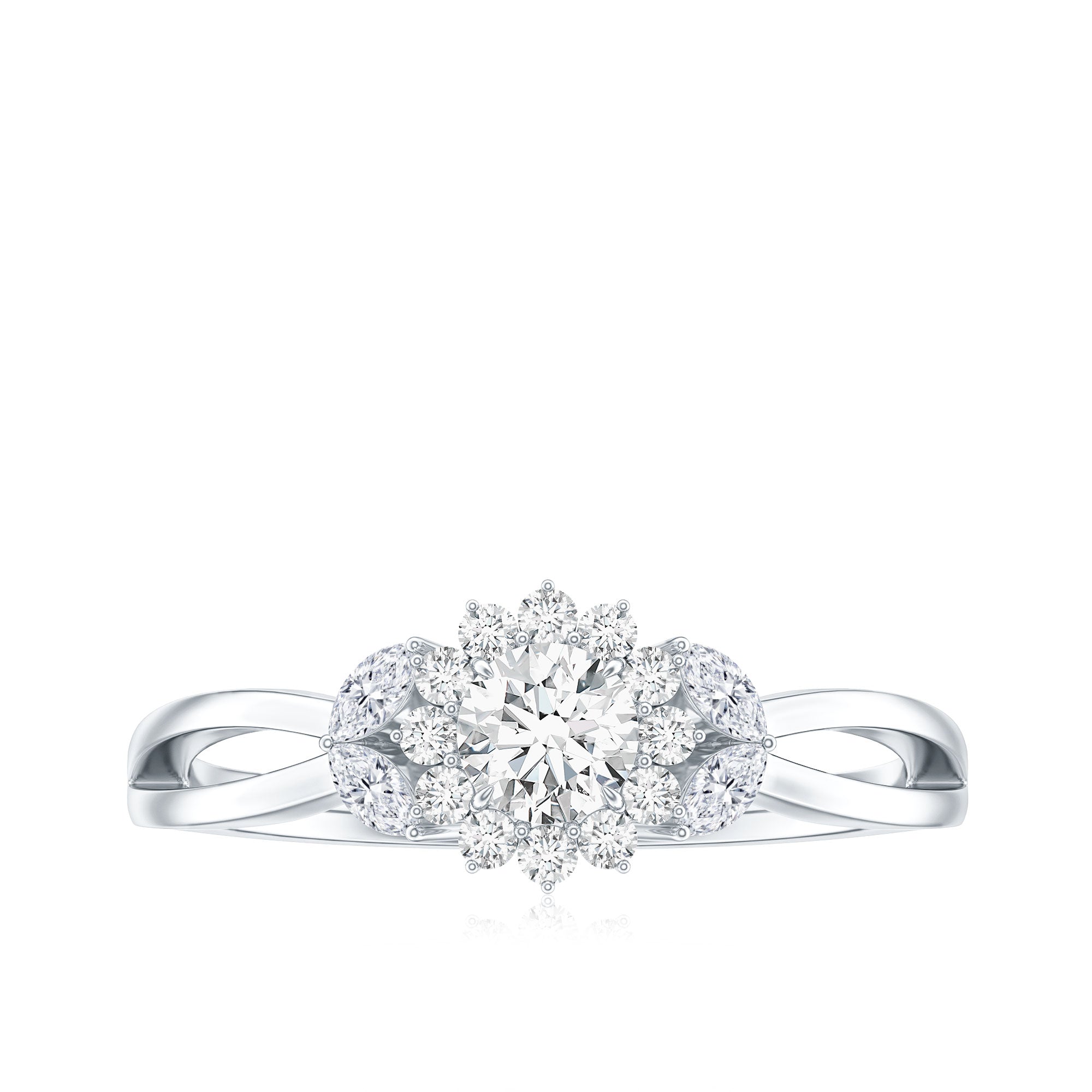 Split Shank Simulated Diamond Flower Engagement Ring AAAA - Rosec Jewels