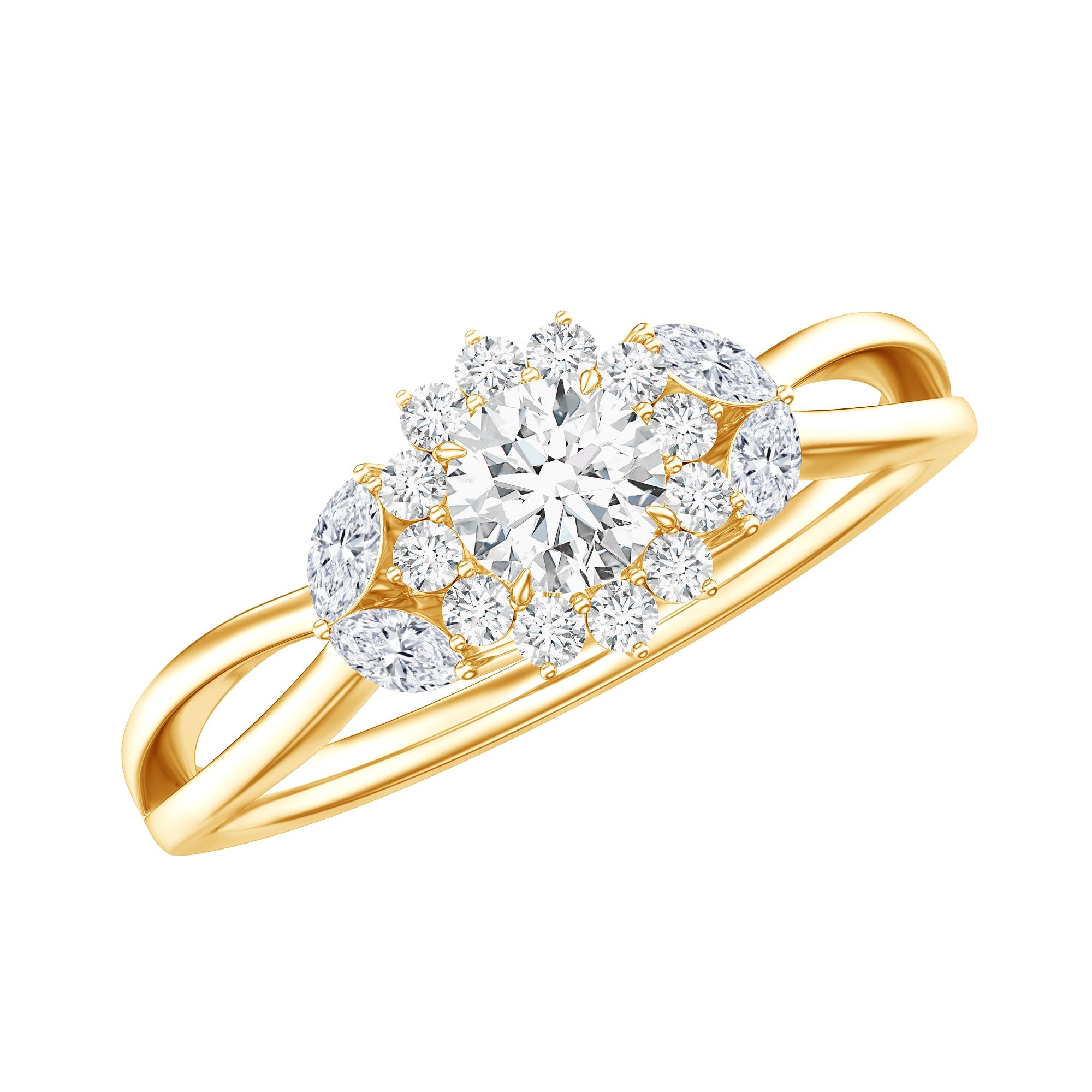 Split Shank Simulated Diamond Flower Engagement Ring AAAA - Rosec Jewels
