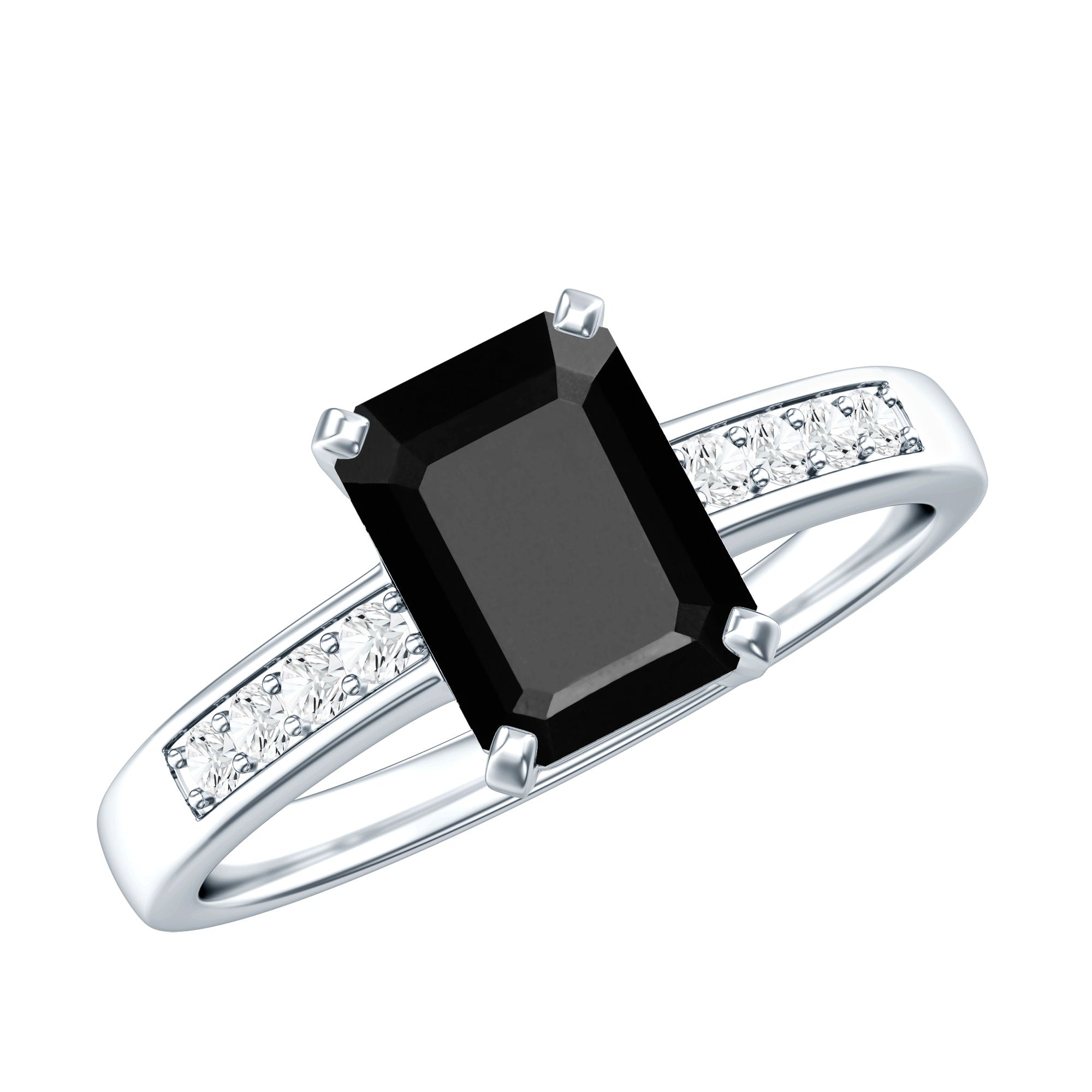1.6 Carat Emerald Cut Lab Grown Black Diamond Solitaire Engagement Ring with White Diamond AAAA ( Synthetic ) - Rosec Jewels