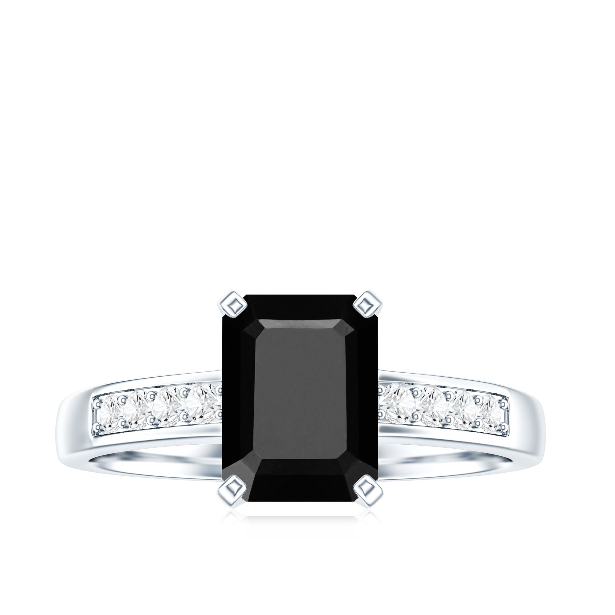 1.6 Carat Emerald Cut Lab Grown Black Diamond Solitaire Engagement Ring with White Diamond AAAA ( Synthetic ) - Rosec Jewels