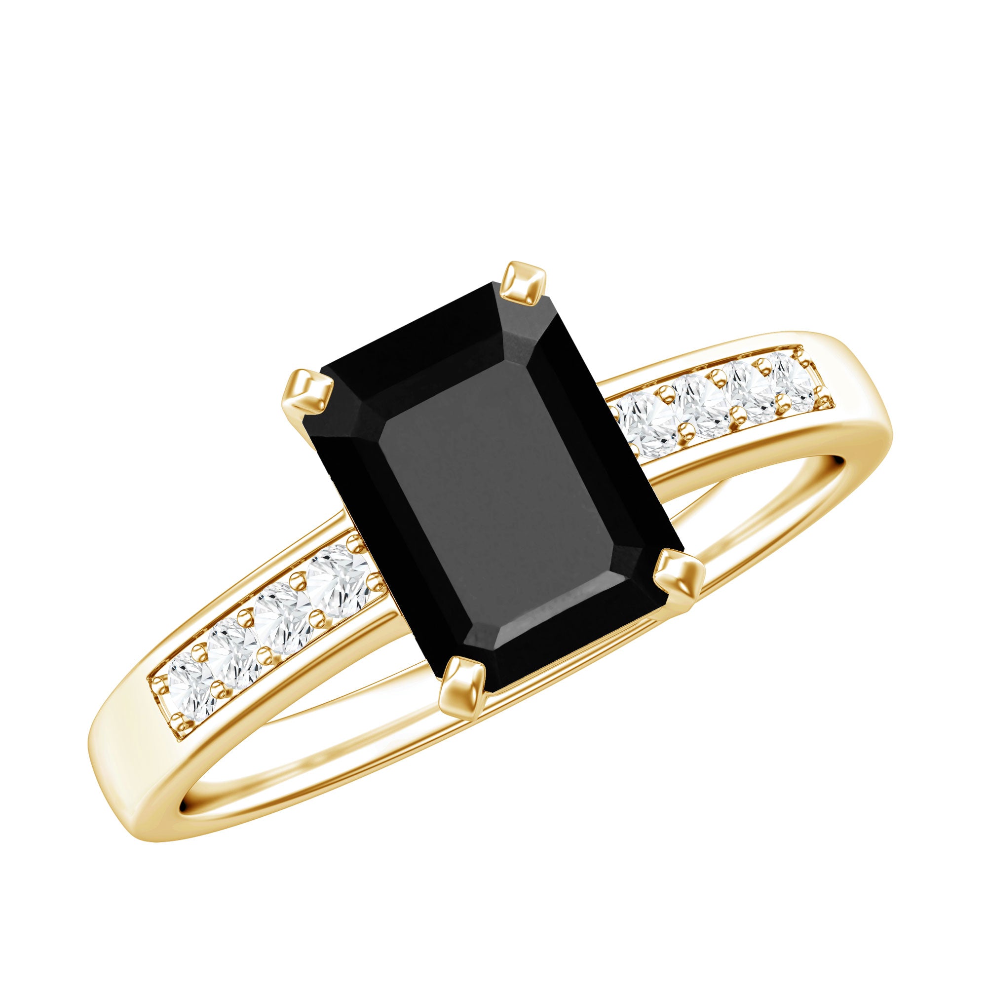1.6 Carat Emerald Cut Lab Grown Black Diamond Solitaire Engagement Ring with White Diamond AAAA ( Synthetic ) - Rosec Jewels