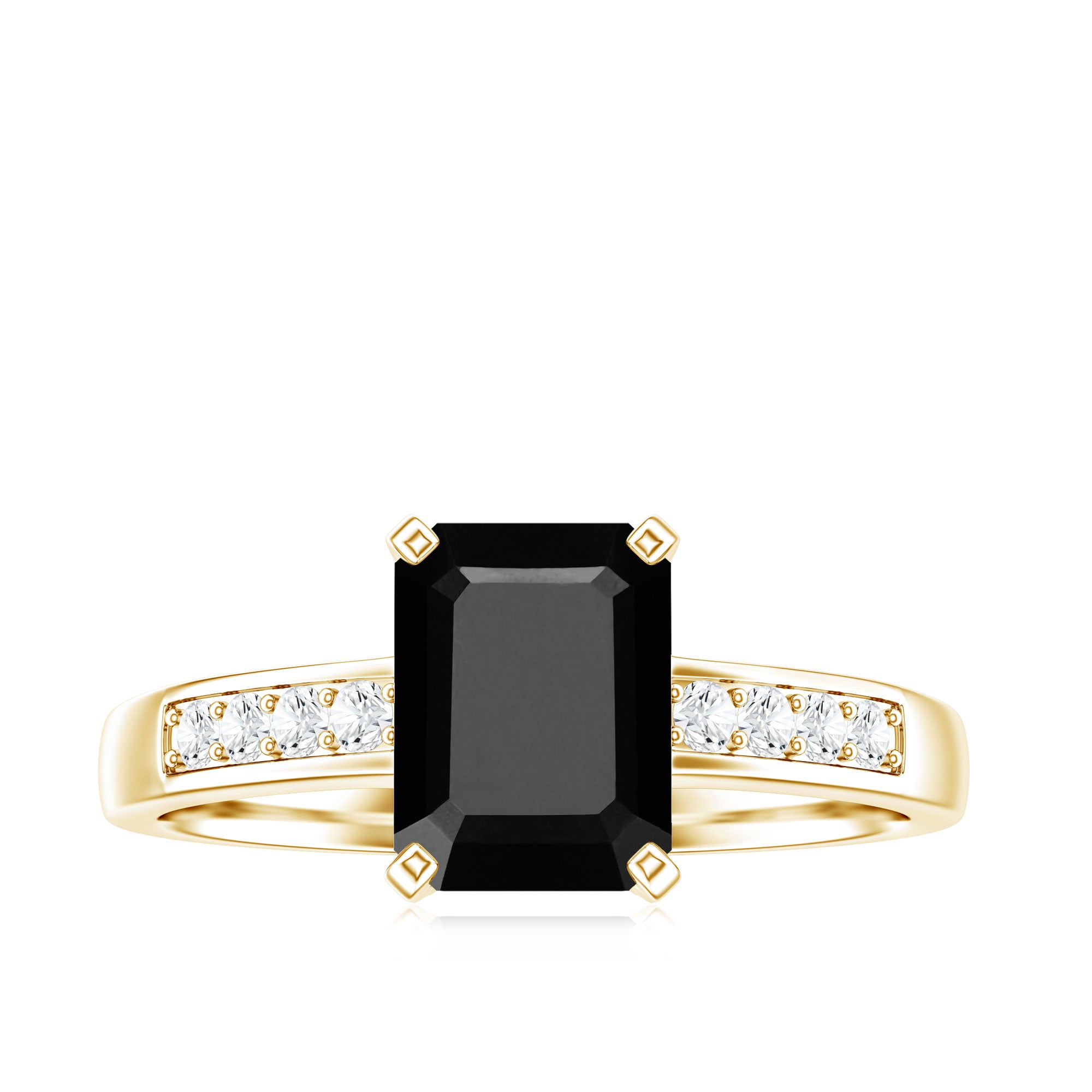 1.6 Carat Emerald Cut Lab Grown Black Diamond Solitaire Engagement Ring with White Diamond AAAA ( Synthetic ) - Rosec Jewels