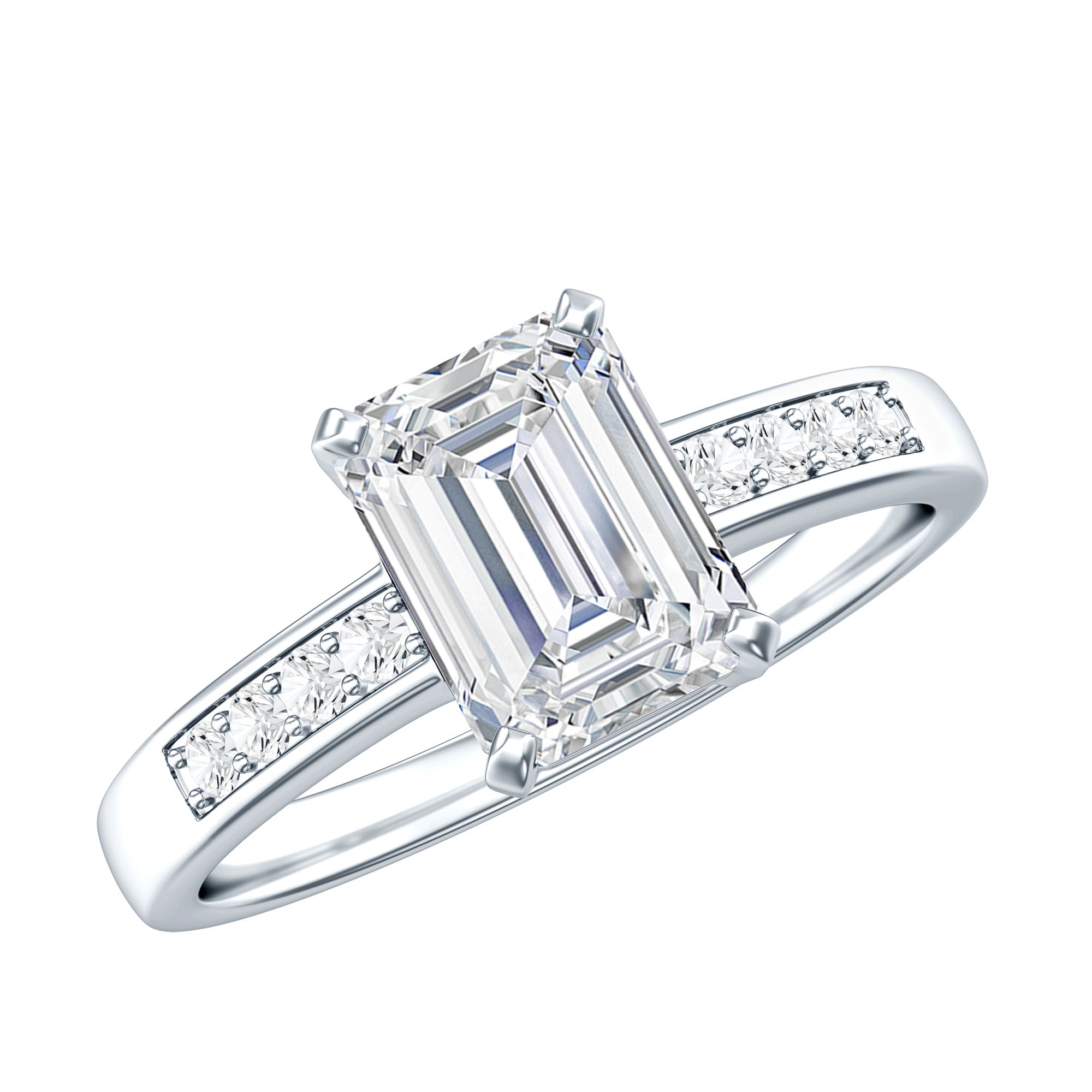 1.8 Carat Emerald Cut Cubic Zirconia Solitaire Engagement Ring AAAA - Rosec Jewels