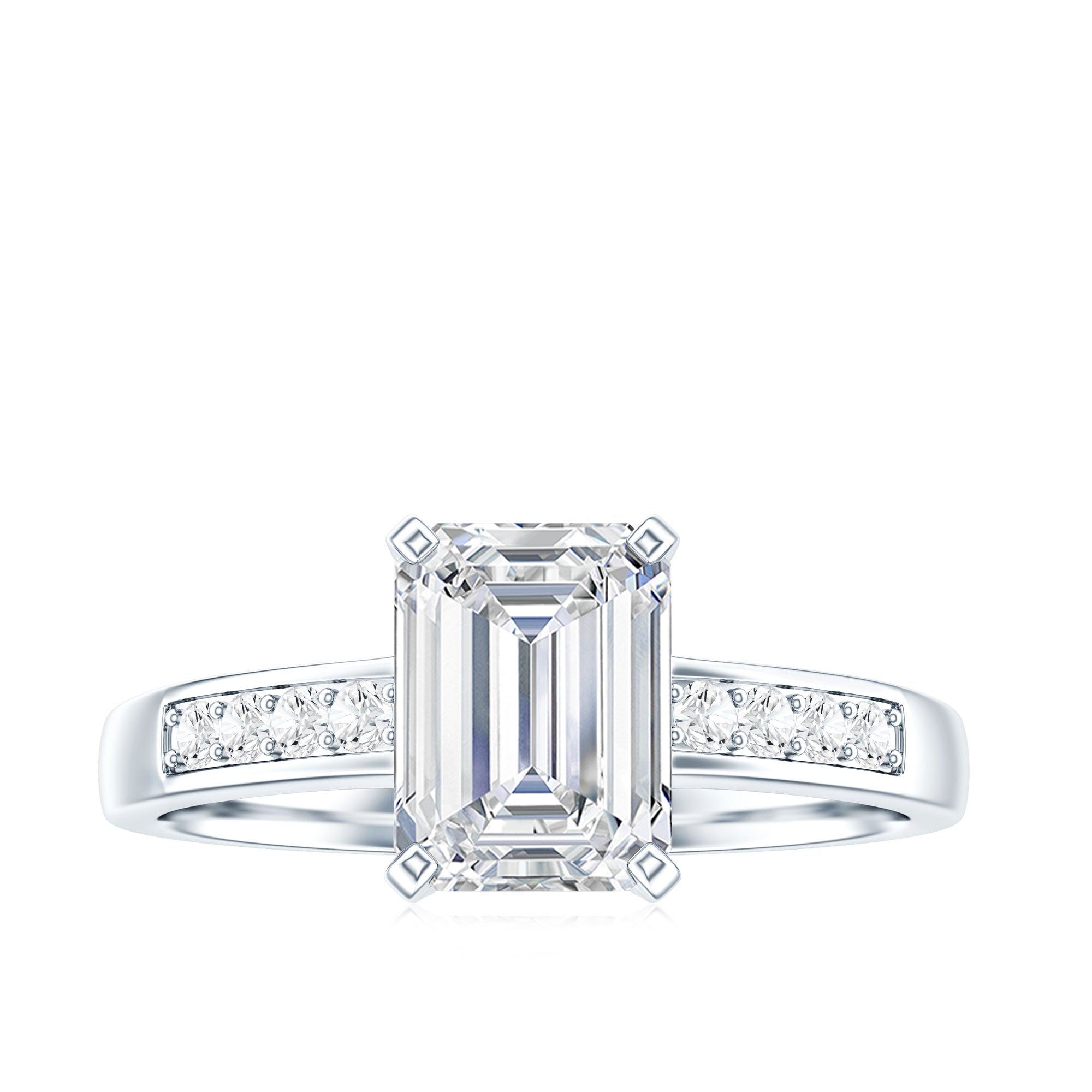 1.8 Carat Emerald Cut Cubic Zirconia Solitaire Engagement Ring AAAA - Rosec Jewels