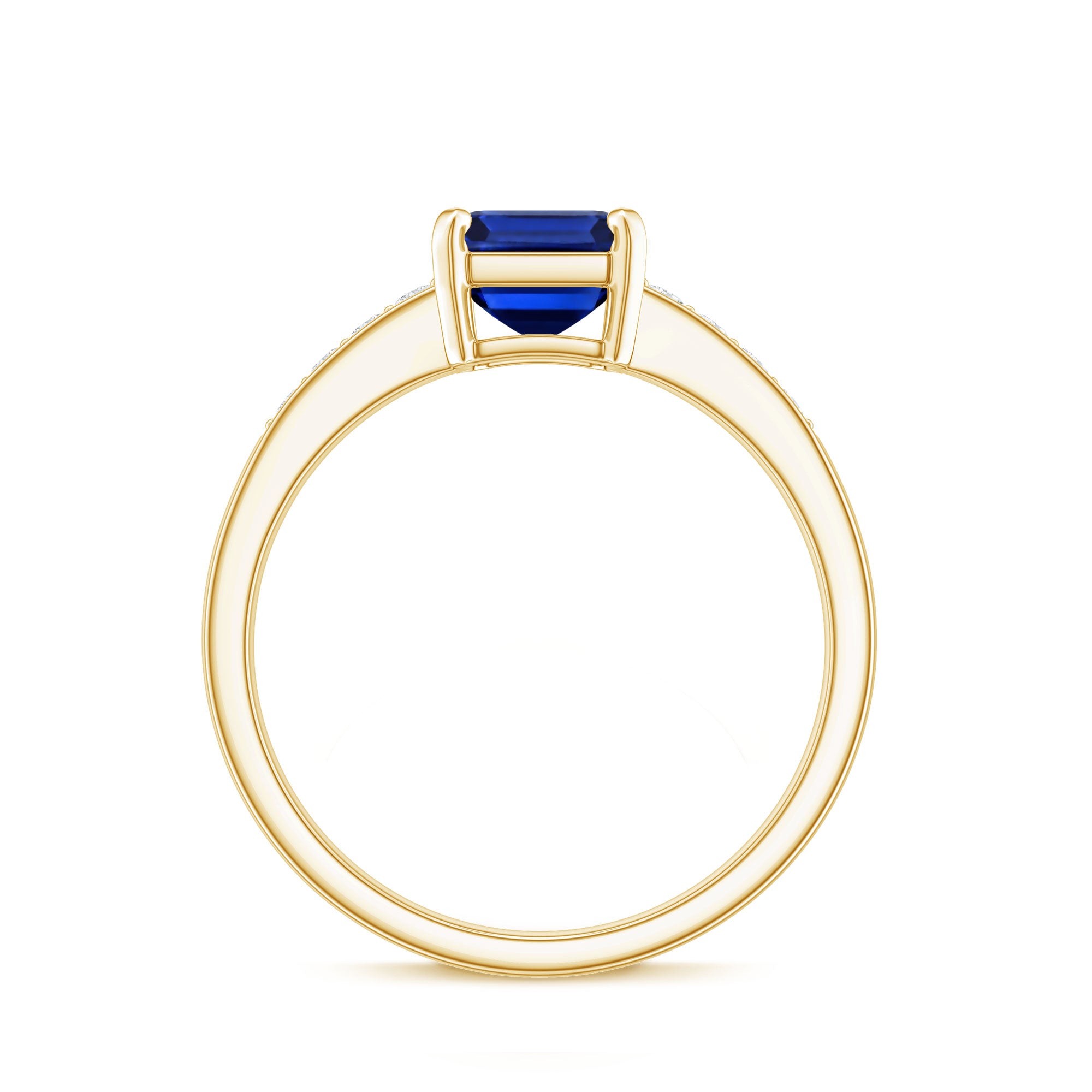 Certified 1.75 Carat Emerald Cut Lab Grown Blue Sapphire Engagement Ring with Diamond AAAA - Rosec Jewels