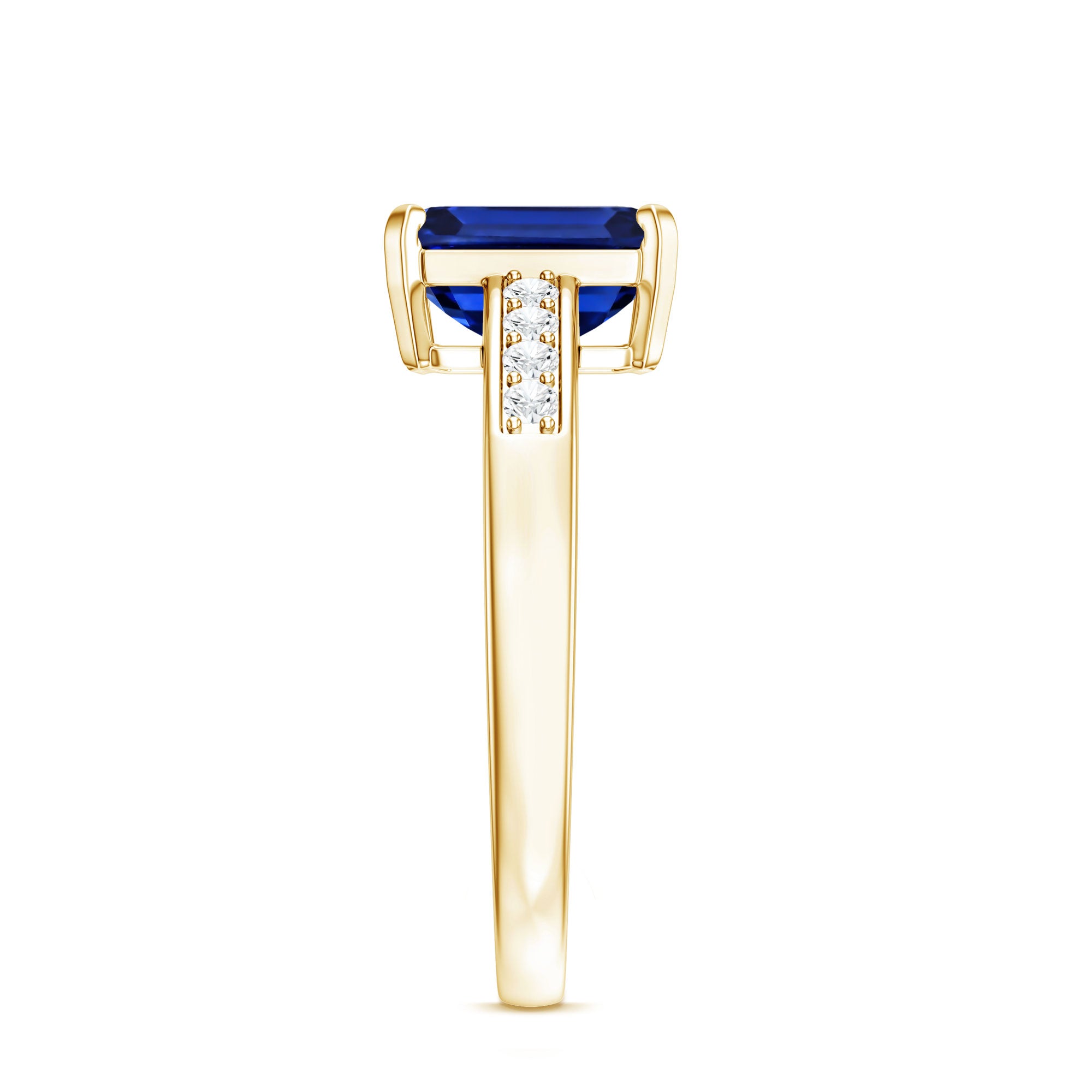 Certified 1.75 Carat Emerald Cut Lab Grown Blue Sapphire Engagement Ring with Diamond AAAA - Rosec Jewels