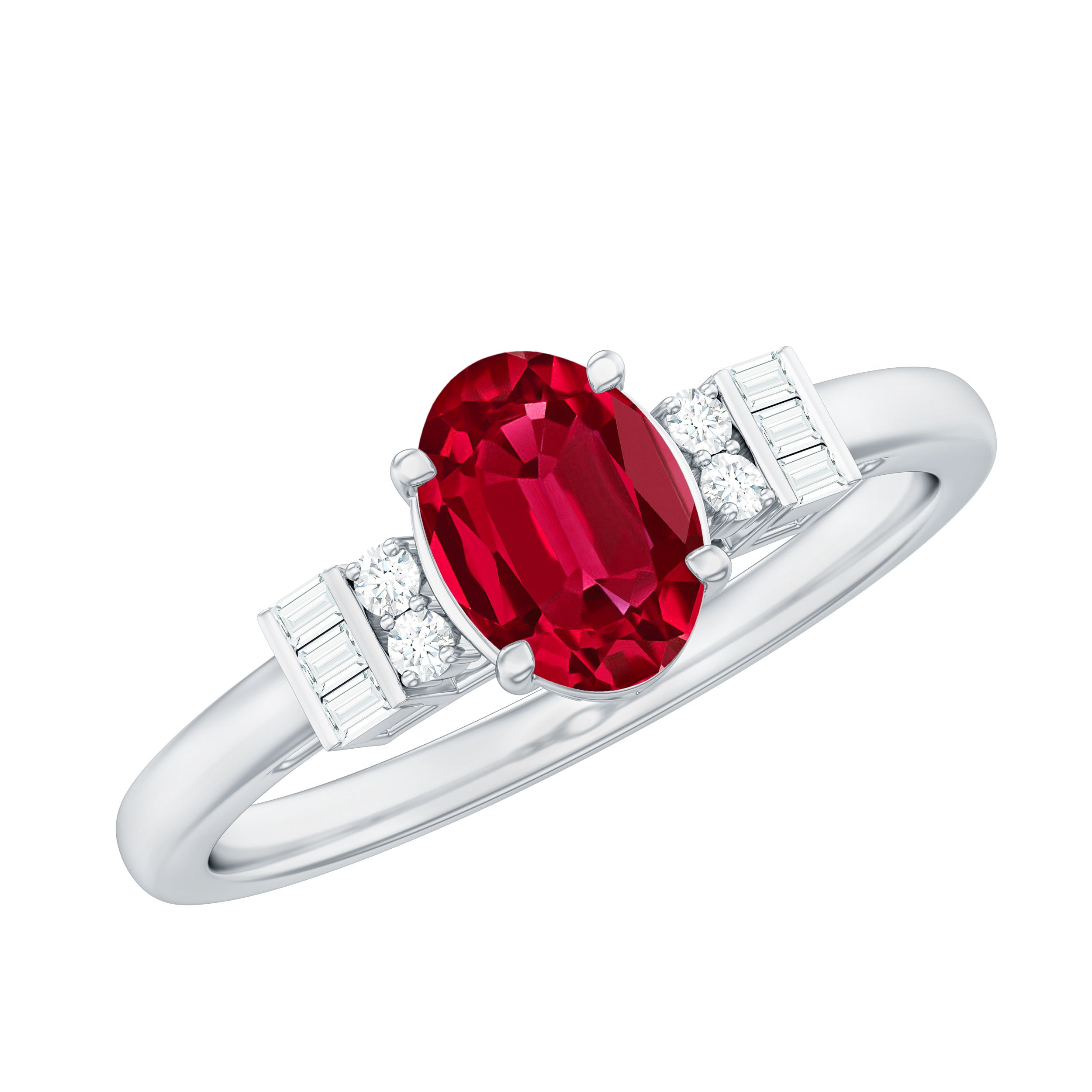 Classic Lab Grown Ruby Engagement Ring with Diamond Stones AAAA - Rosec Jewels