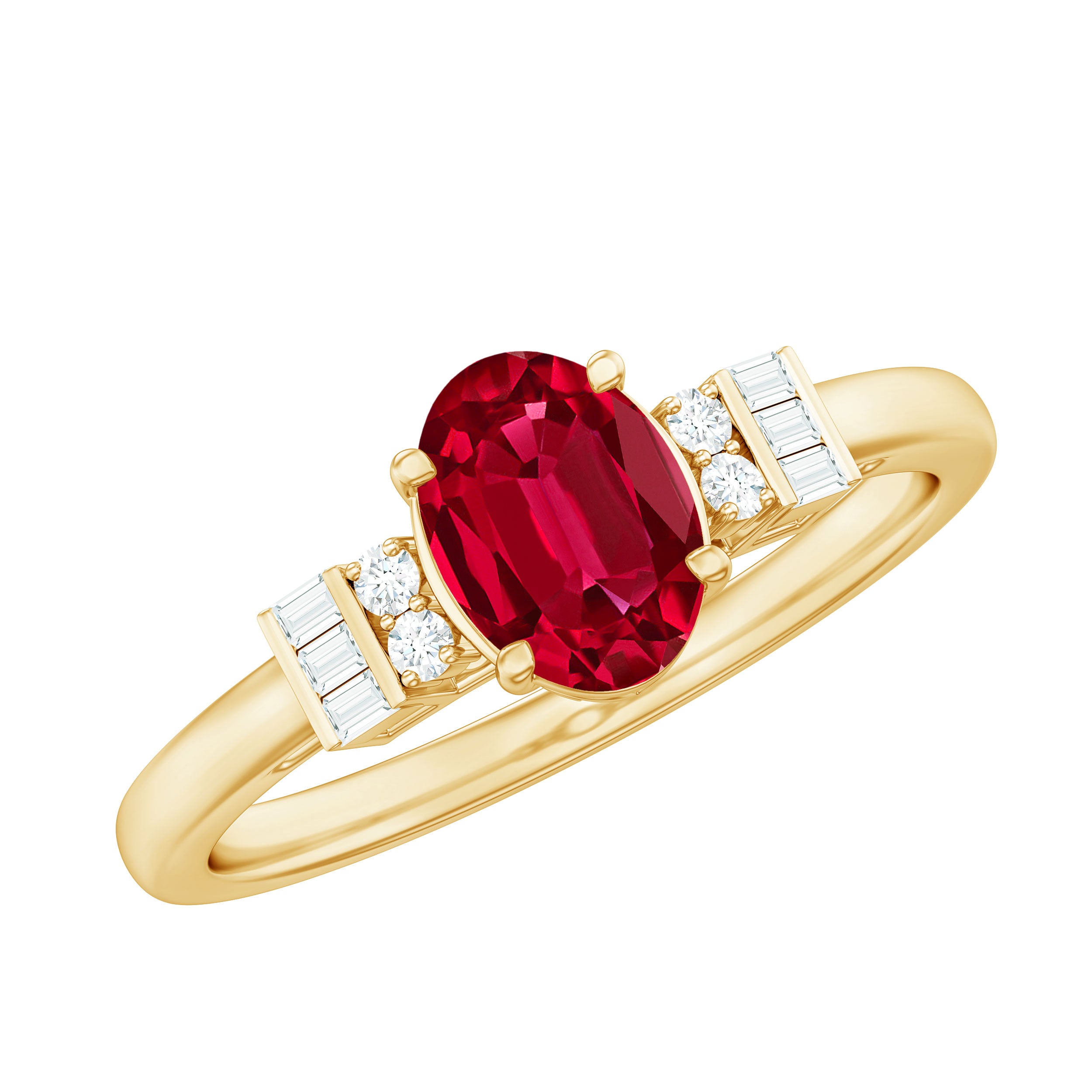 Classic Lab Grown Ruby Engagement Ring with Diamond Stones AAAA - Rosec Jewels