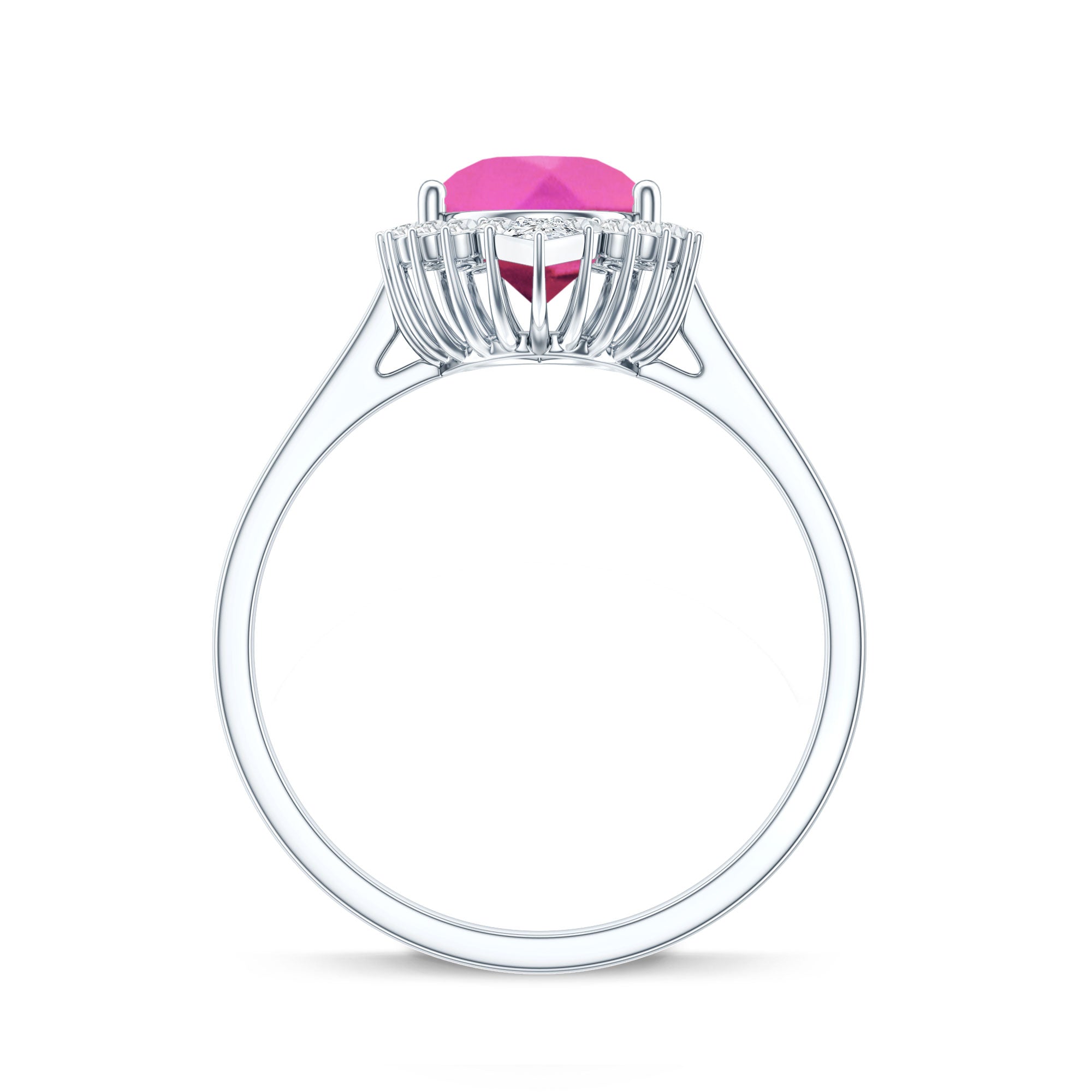Pear Created Pink Sapphire Cocktail Halo Ring with Diamond AAAA - Rosec Jewels