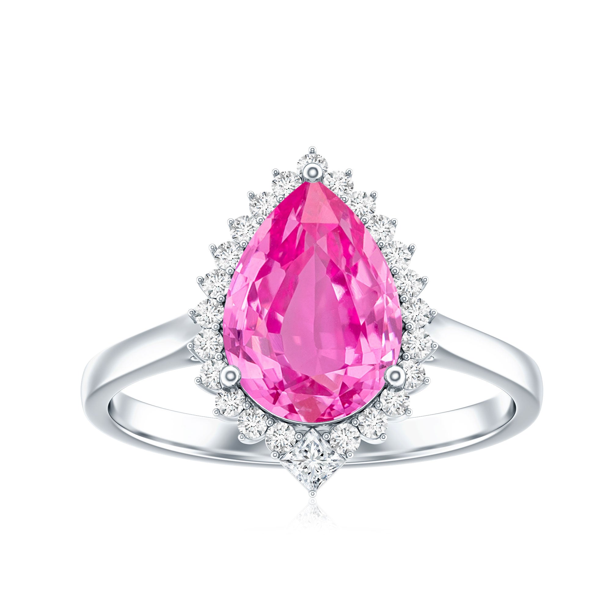 Pear Created Pink Sapphire Cocktail Halo Ring with Diamond AAAA - Rosec Jewels