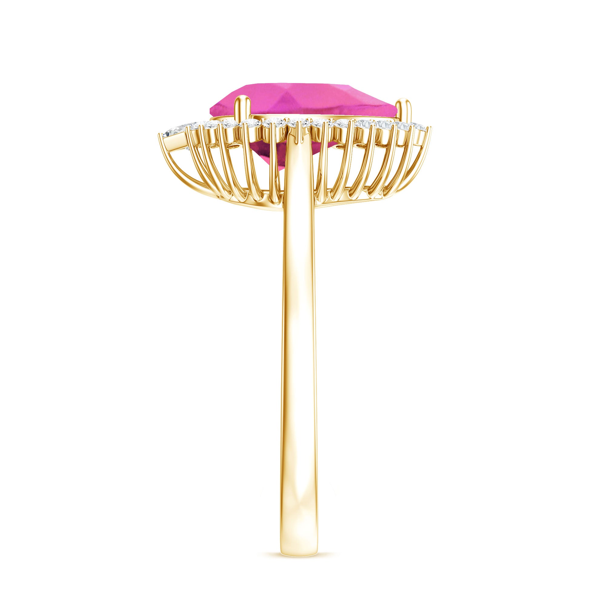 Pear Created Pink Sapphire Cocktail Halo Ring with Diamond AAAA - Rosec Jewels