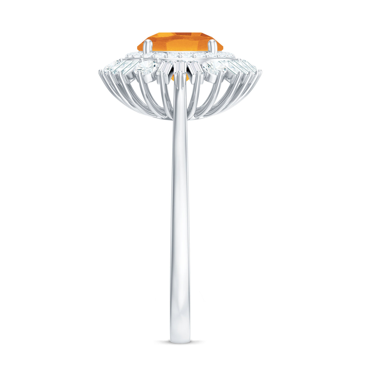 Genuine Citrine Double Halo Engagement Ring with Moissanite AAA - Rosec Jewels