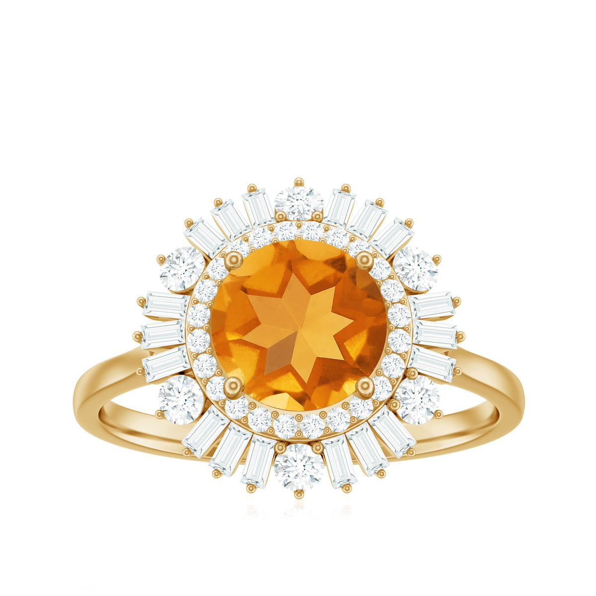 Genuine Citrine Double Halo Engagement Ring with Moissanite AAA - Rosec Jewels