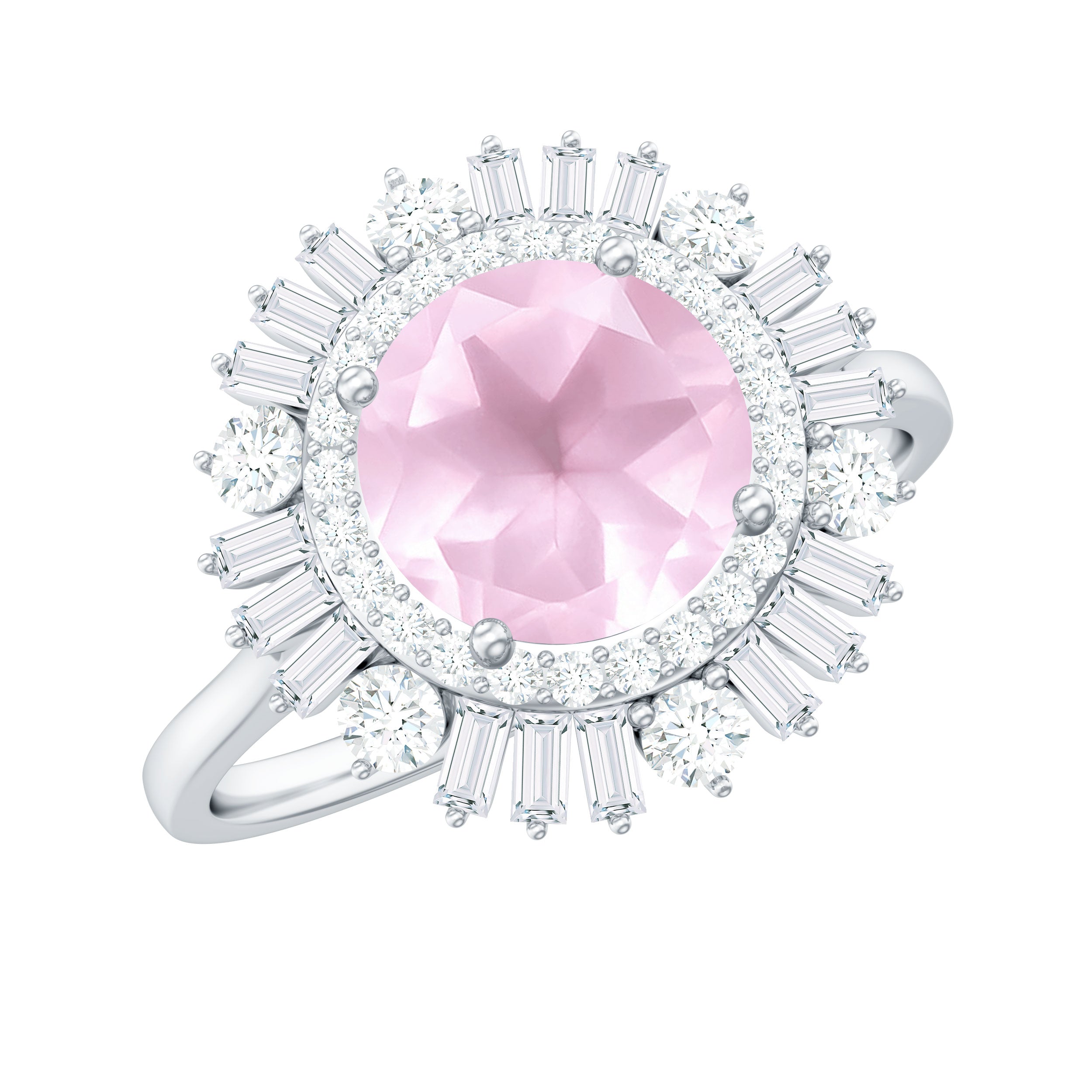 2 CT Round Rose Quartz Cocktail Ring with Moissanite Double Halo