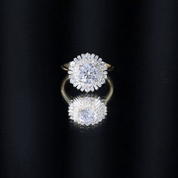 1.3 Carat Zircon Cocktail Engagement Ring with Double Halo AAAA - Rosec Jewels