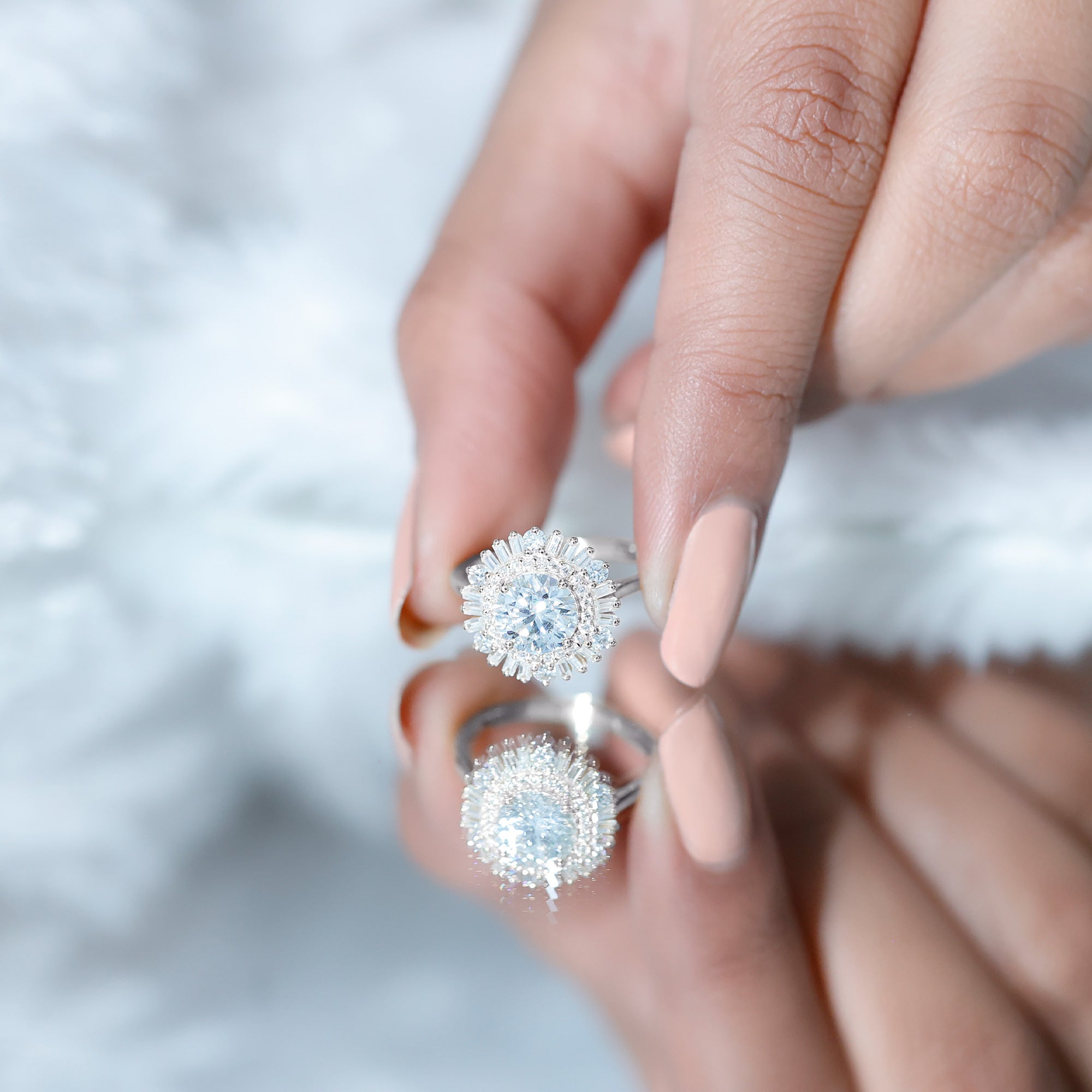 1.3 Carat Zircon Cocktail Engagement Ring with Double Halo AAAA - Rosec Jewels