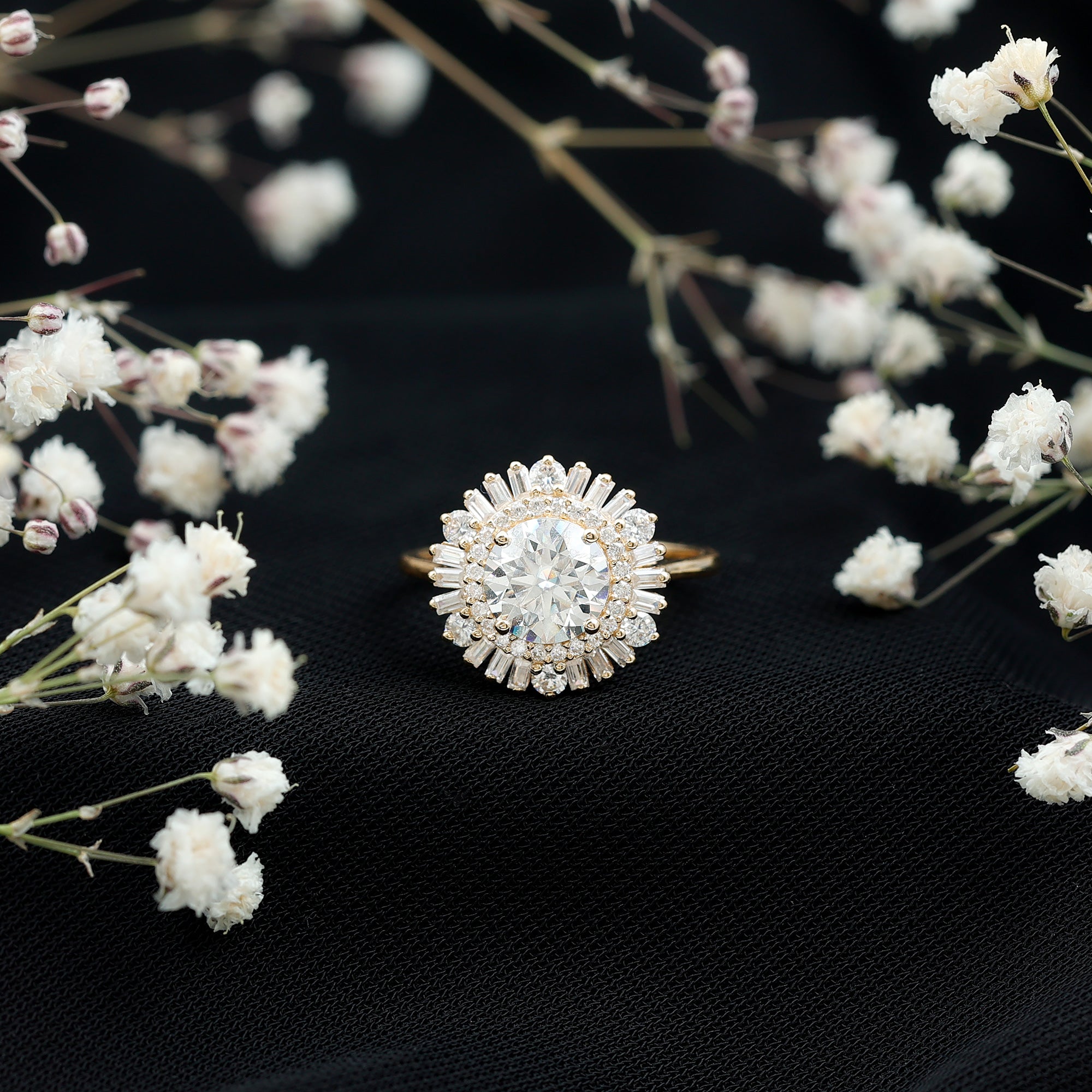 1.3 Carat Zircon Cocktail Engagement Ring with Double Halo AAAA - Rosec Jewels
