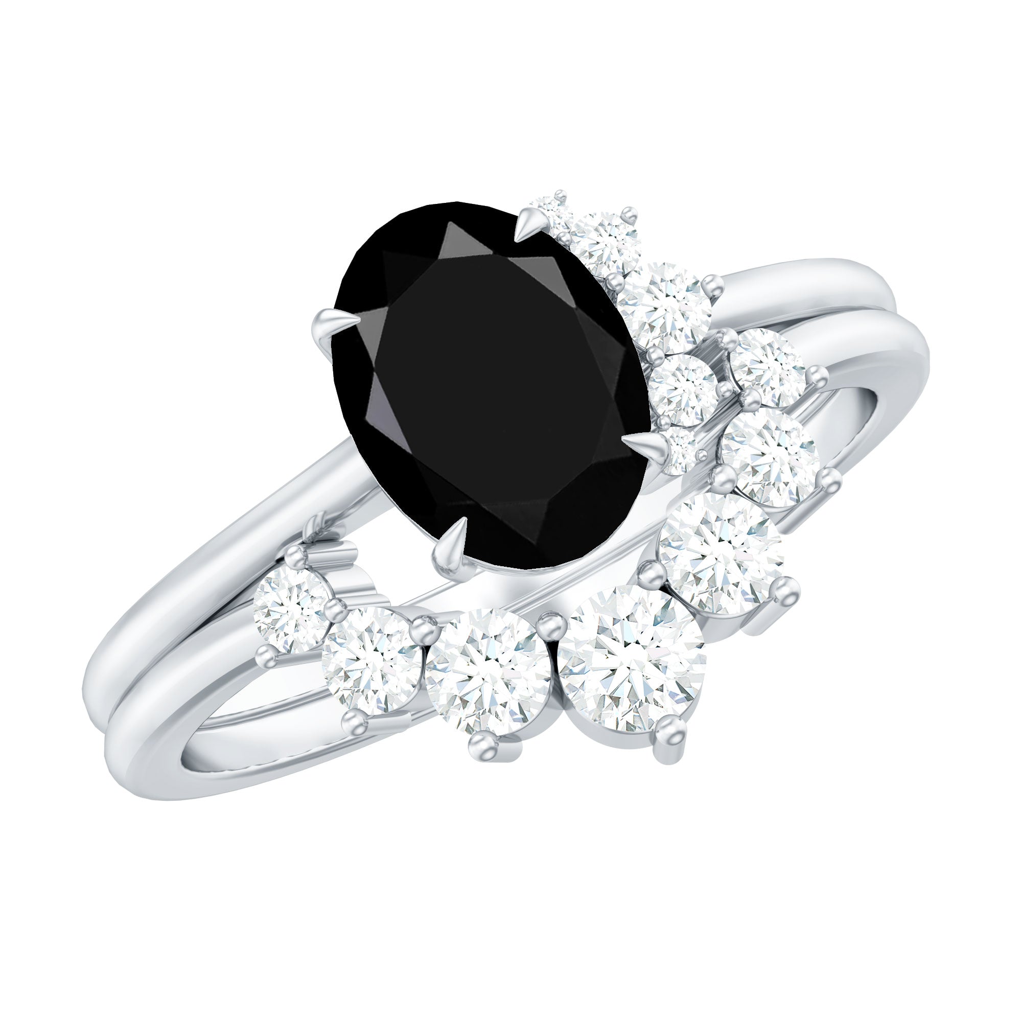 Created Black Diamond Oval Engagement Ring Set with Diamond